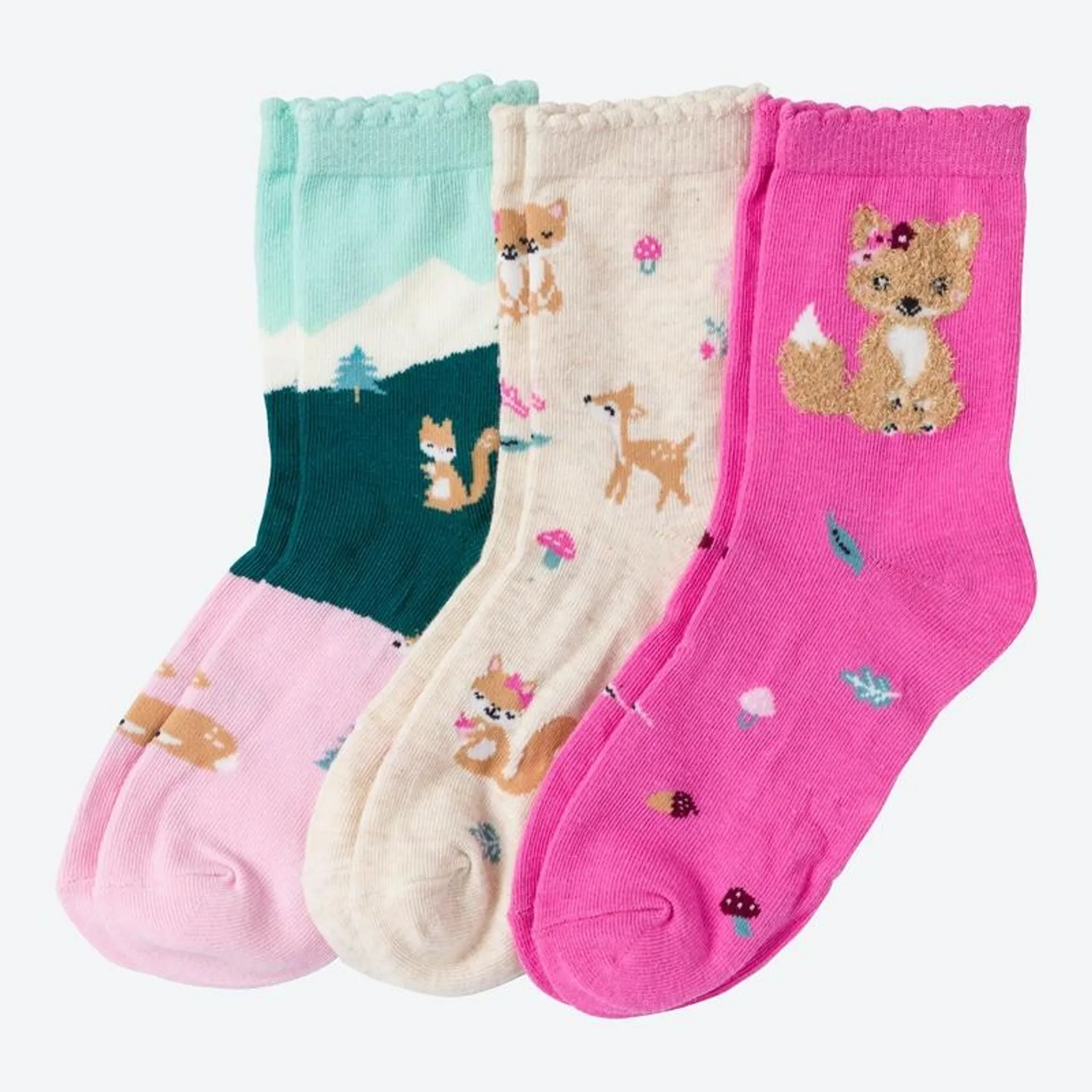 Kinder-Mädchen-Socken mit Mäusezähnchenbund, 3er-Pack