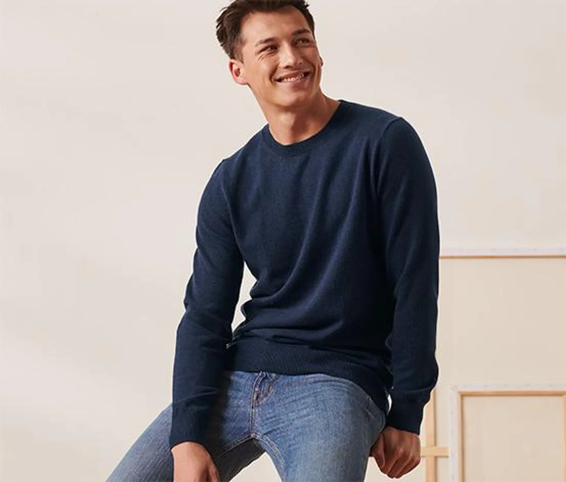 Cashmere-Pullover mit Rundhalsausschnitt, navyblau