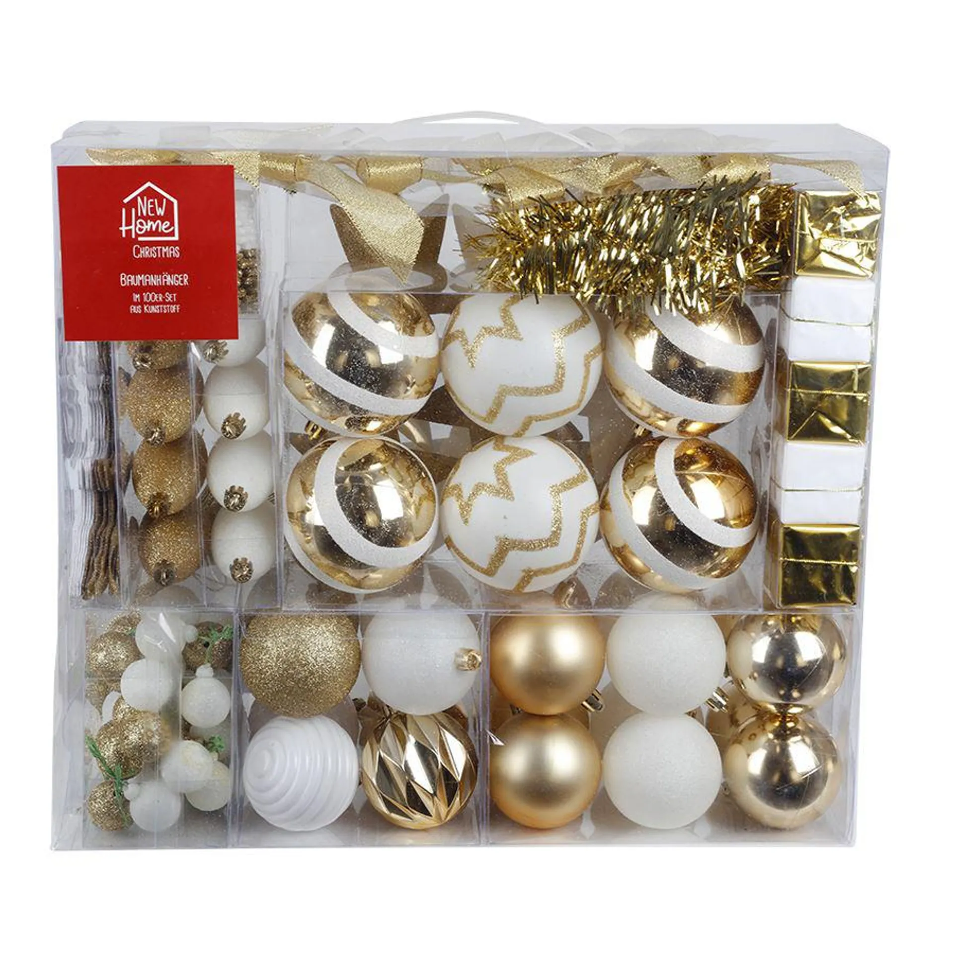 Weihnachts-Baumschmuck-Set 100-teilig Weiß/Gold