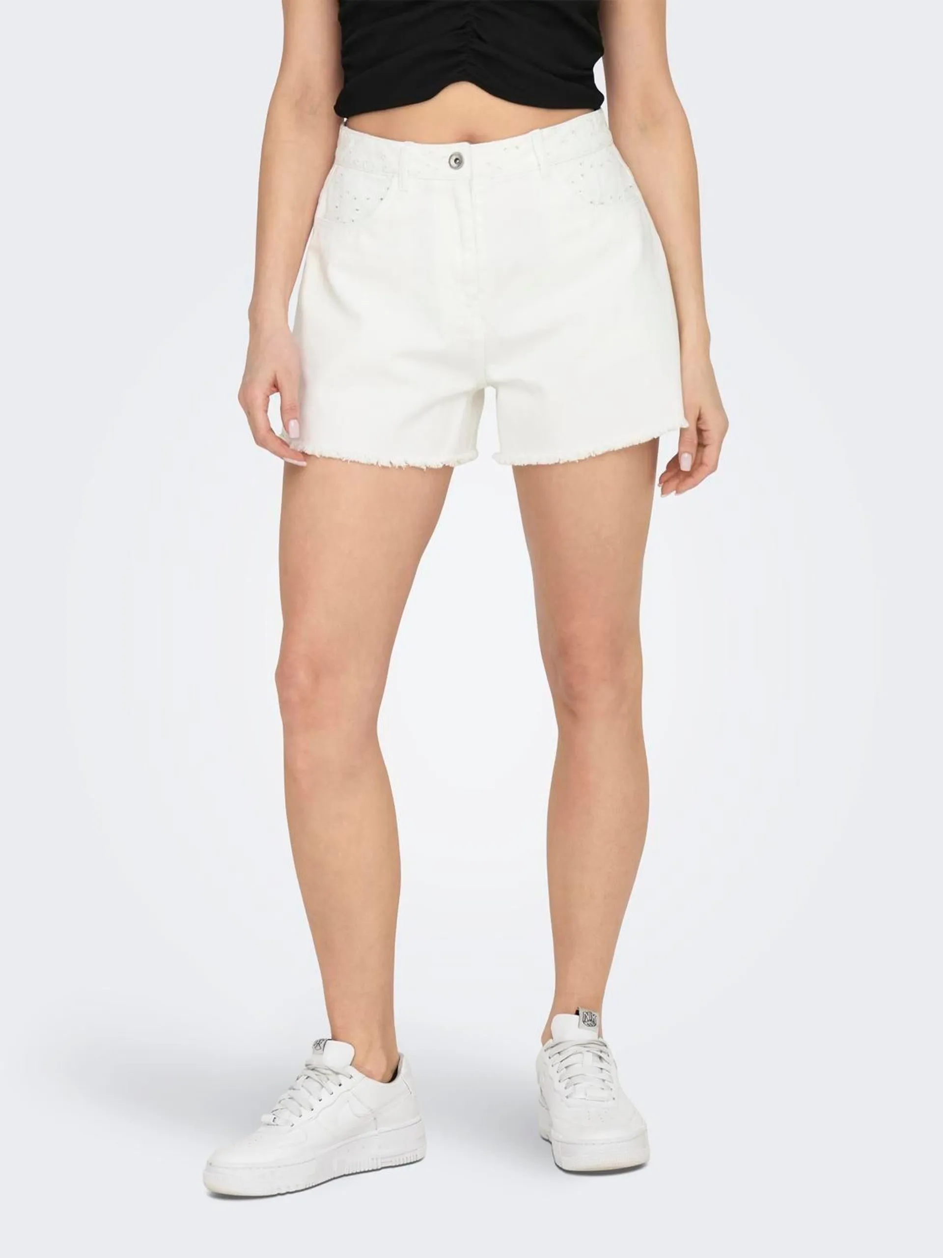 Normal geschnitten Hohe Taille Offener Saum Shorts