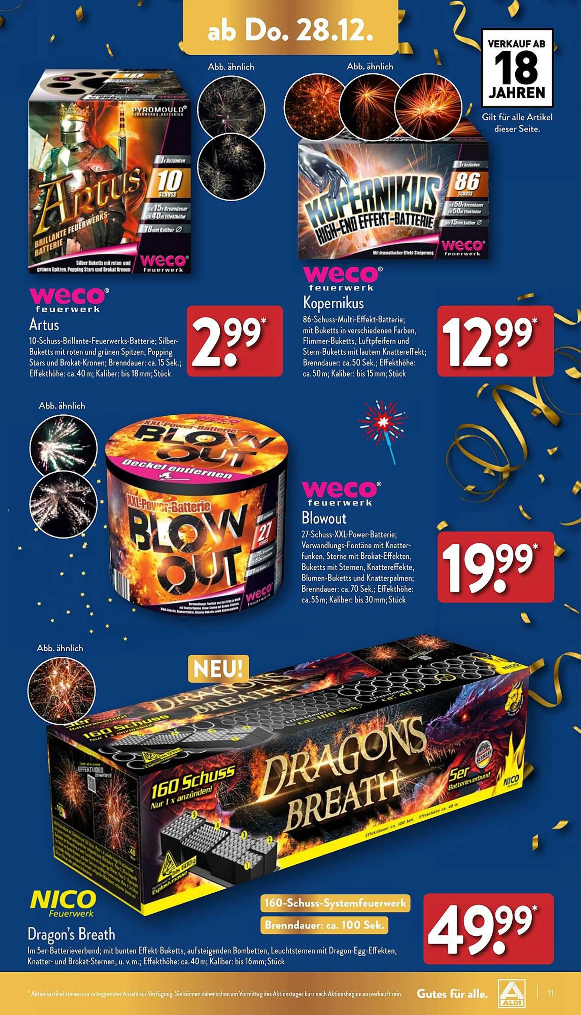 Aldi Nord Feuerwerk Prospekt von 28. Dezember bis 30. Dezember 2023 - Prospekt seite 11