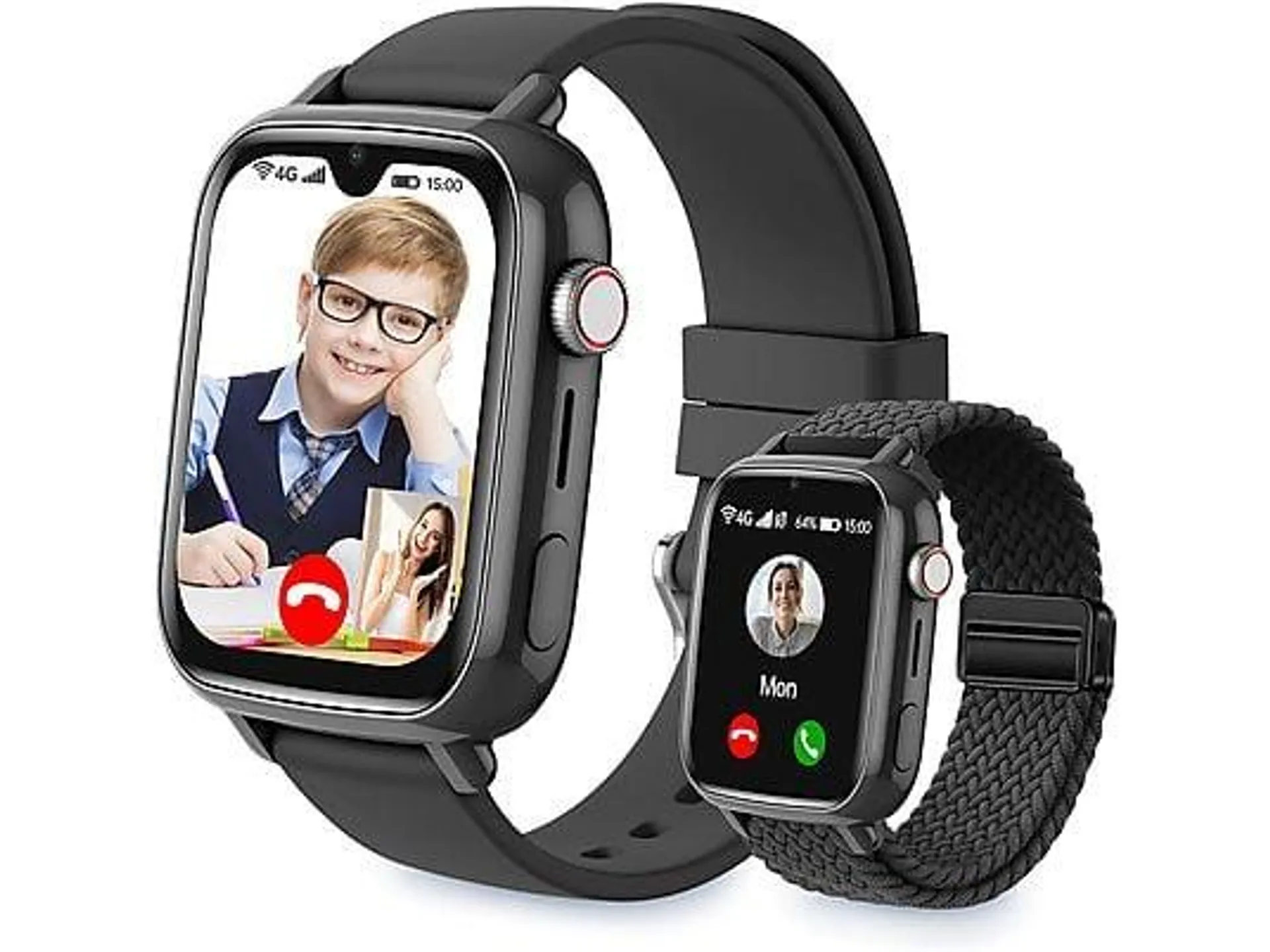 RAYOFI Smartwatch Kinder , mit GPS und 4G Telefon GPS Tracker , Kinderuhr mit SOS, Schulmodus , 1,91" Zoll Smartwatch ABS Silikon, 252 mm, Schwarz