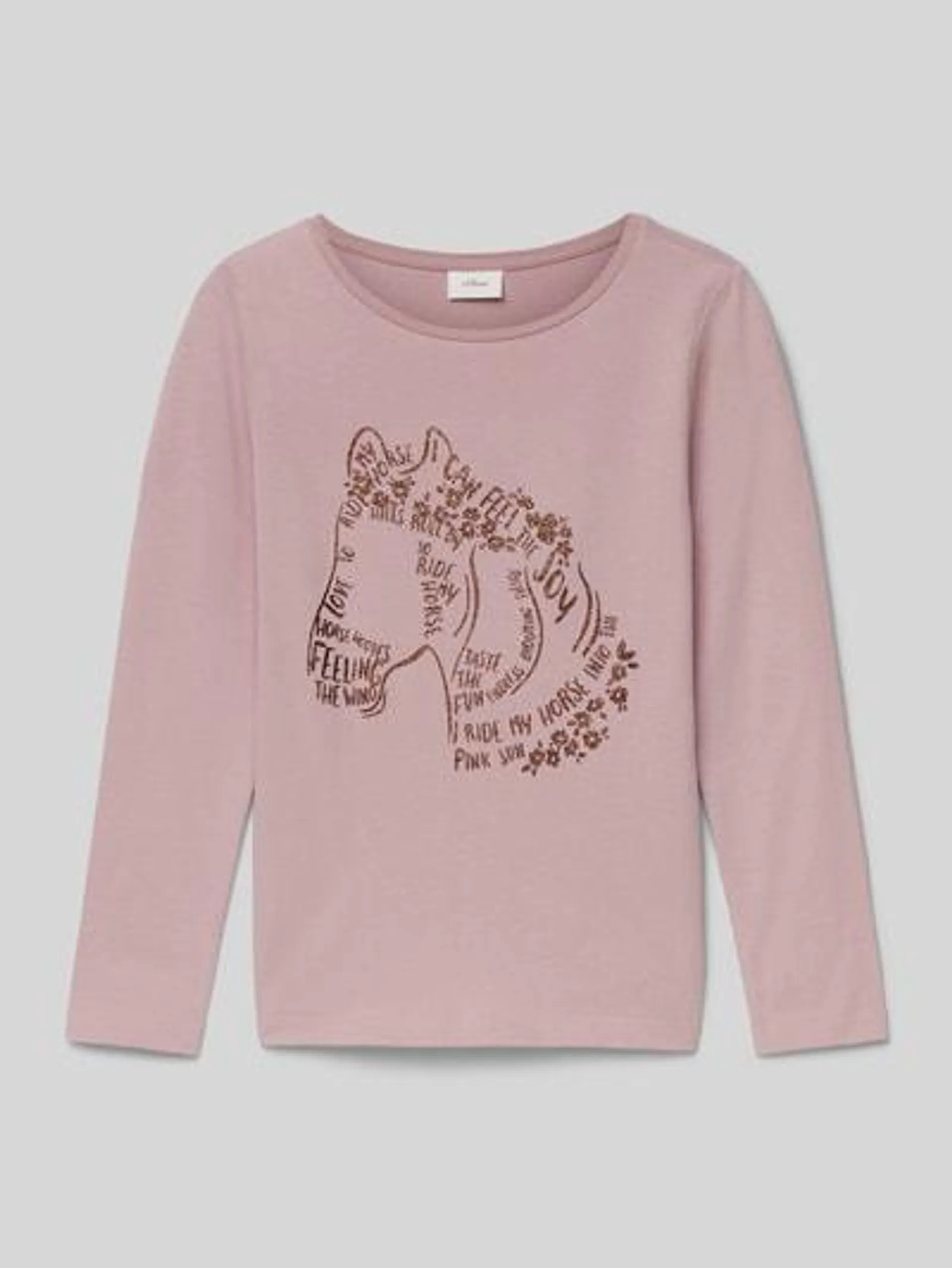 Regular Fit Langarmshirt mit Glitzer-Print in rosa