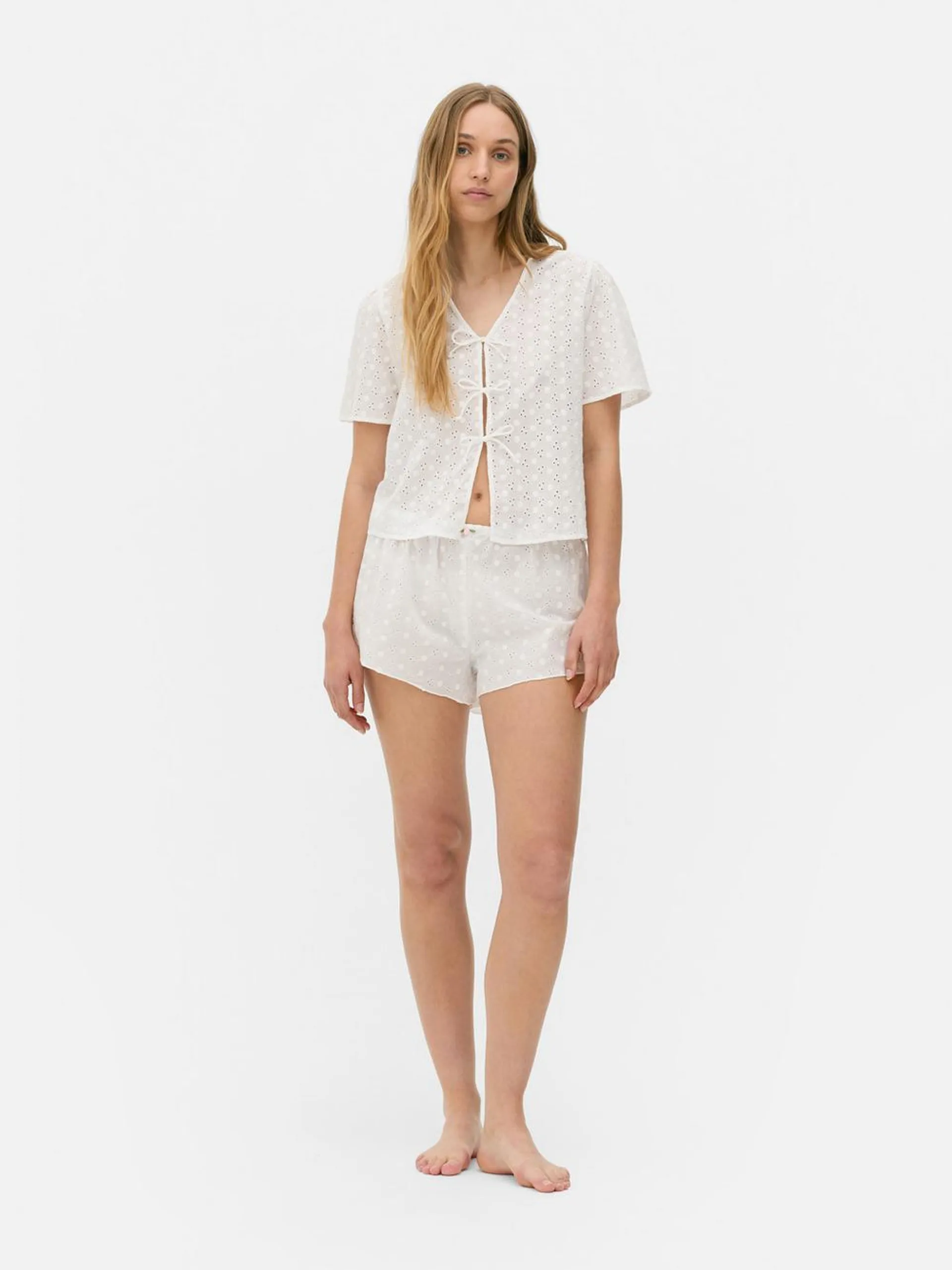 Woven Eyelet Pajama Shirt