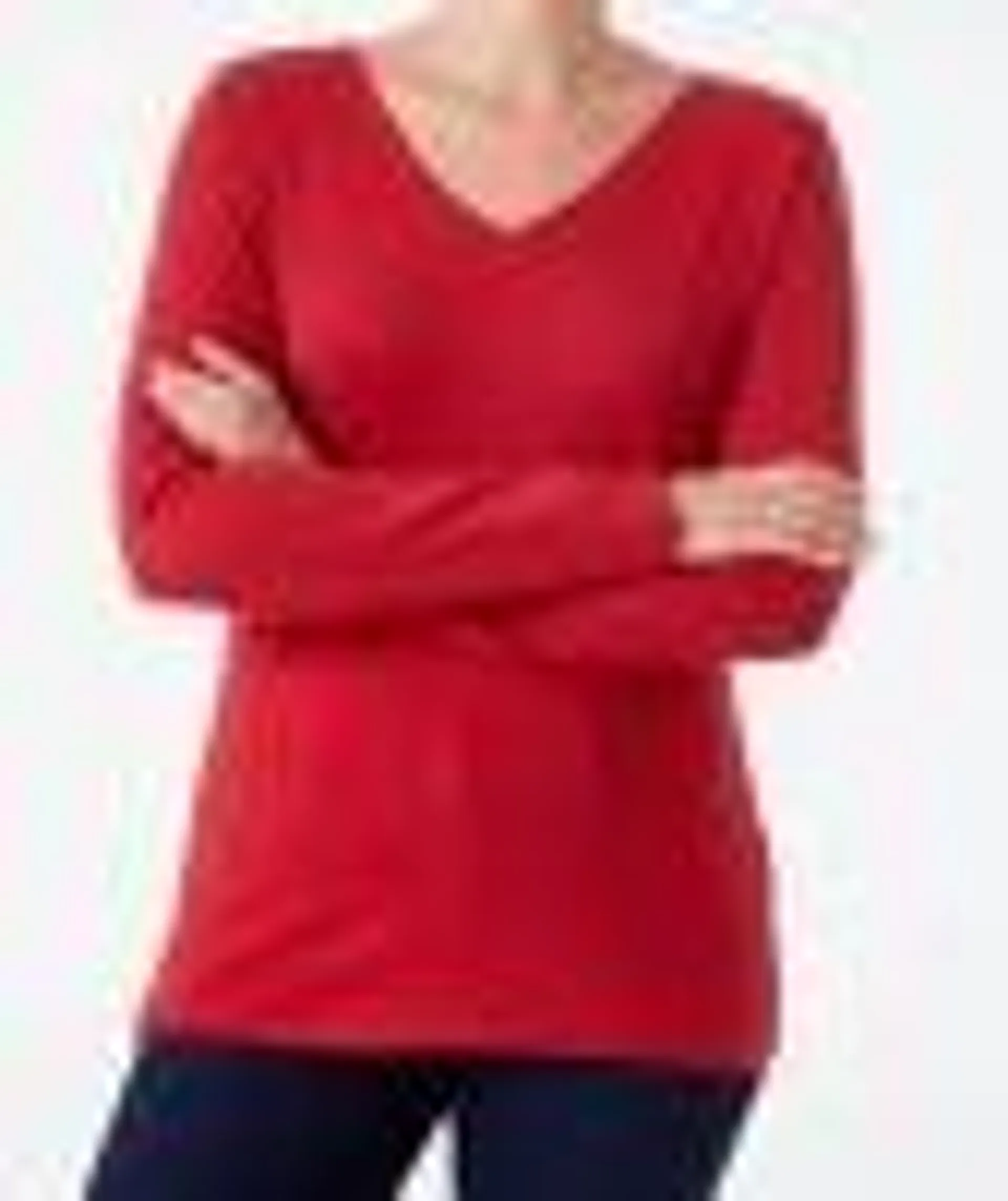 Rotes Langarmshirt Janina, V-Ausschnitt