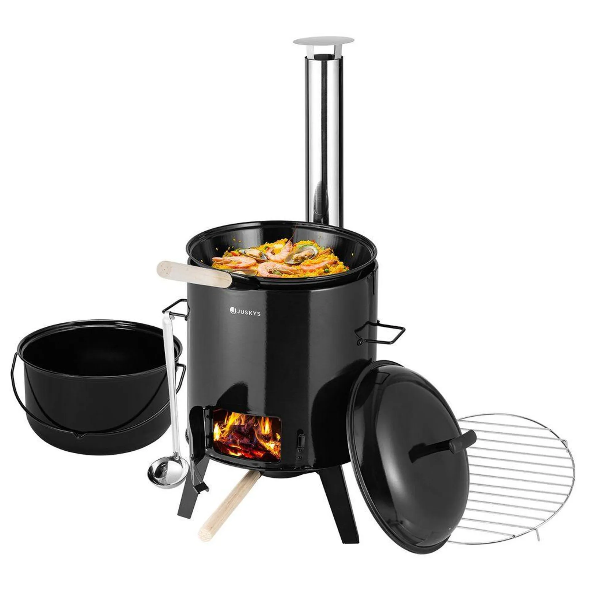 Juskys Gulaschkanone 17 Liter mit Kessel & Pfanne - Outdoor Ofen zum Kochen, Braten & Grillen