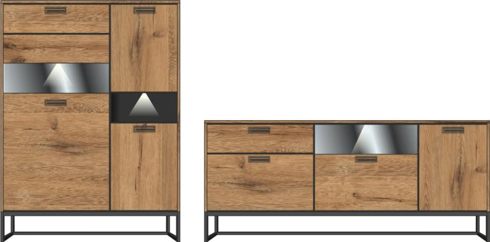 Wohnwand 2-tlg 300cm MANHATTAN von Wohn-Concept Haveleiche Cognac / Metallgestell graphit