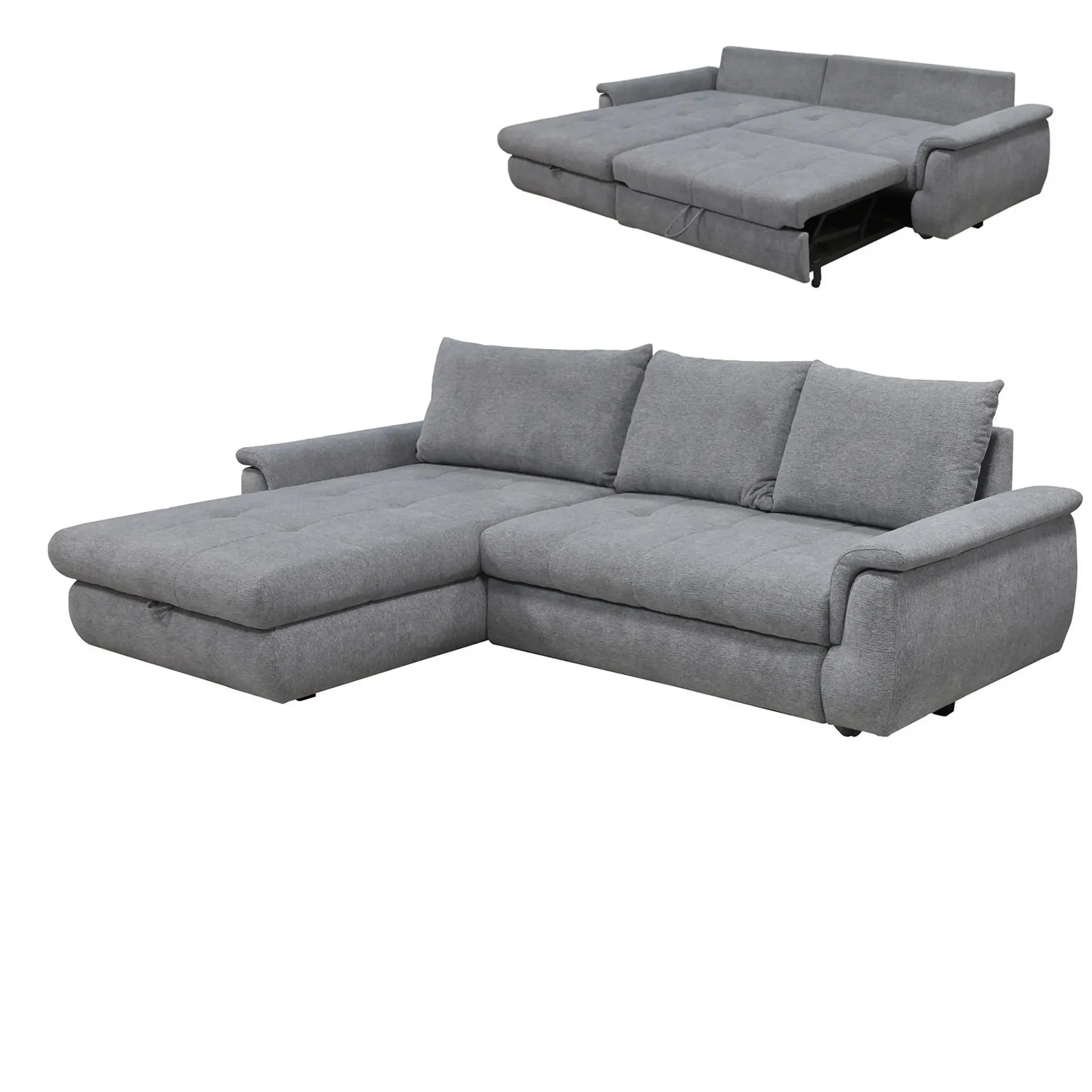 Ecksofa - light grey - mit Liegefunktion - Staukasten links