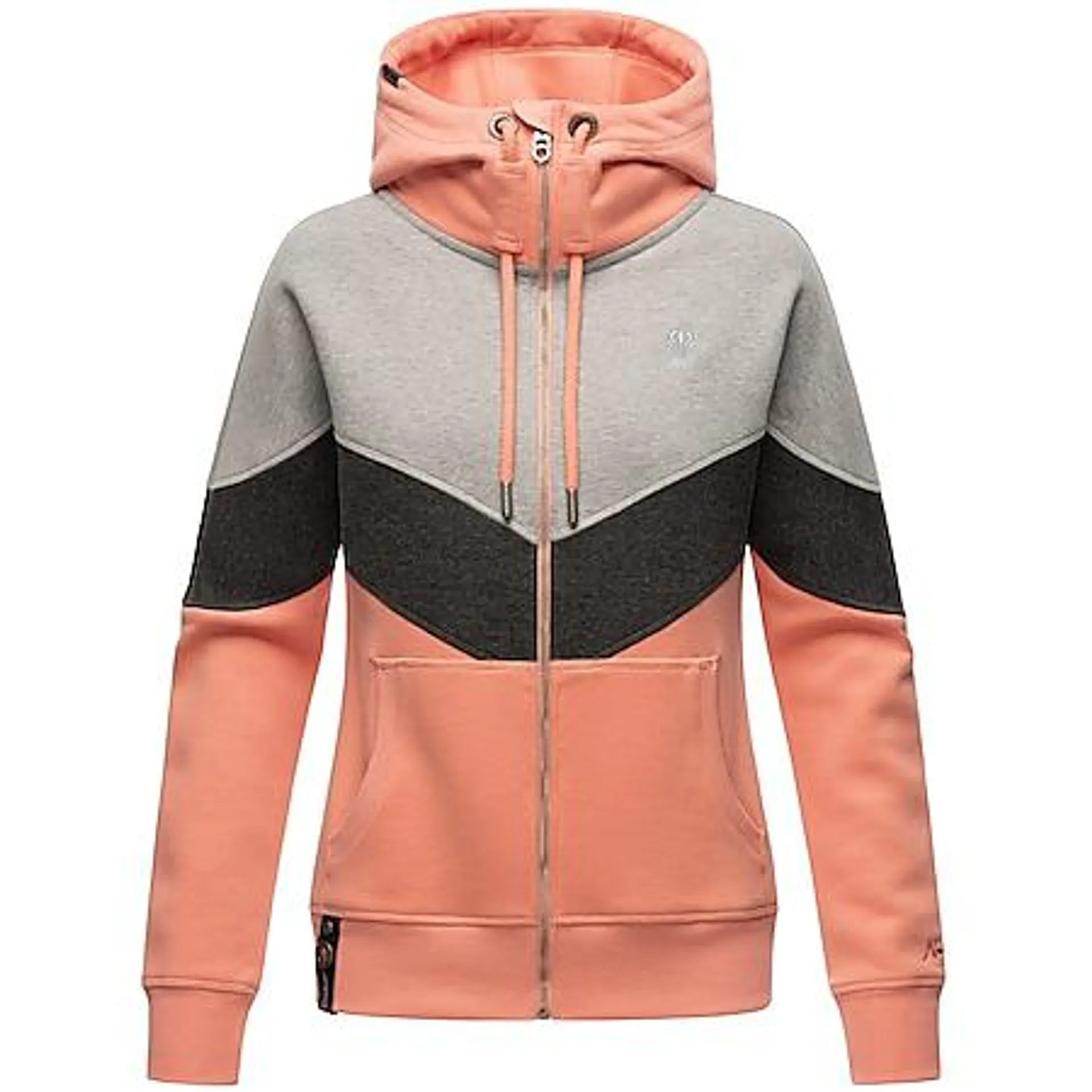 NAVAHOO Damen Kapuzensweatjacke Sportliche Damen Sweatjacke im Coloblocking-Stil Honigperle