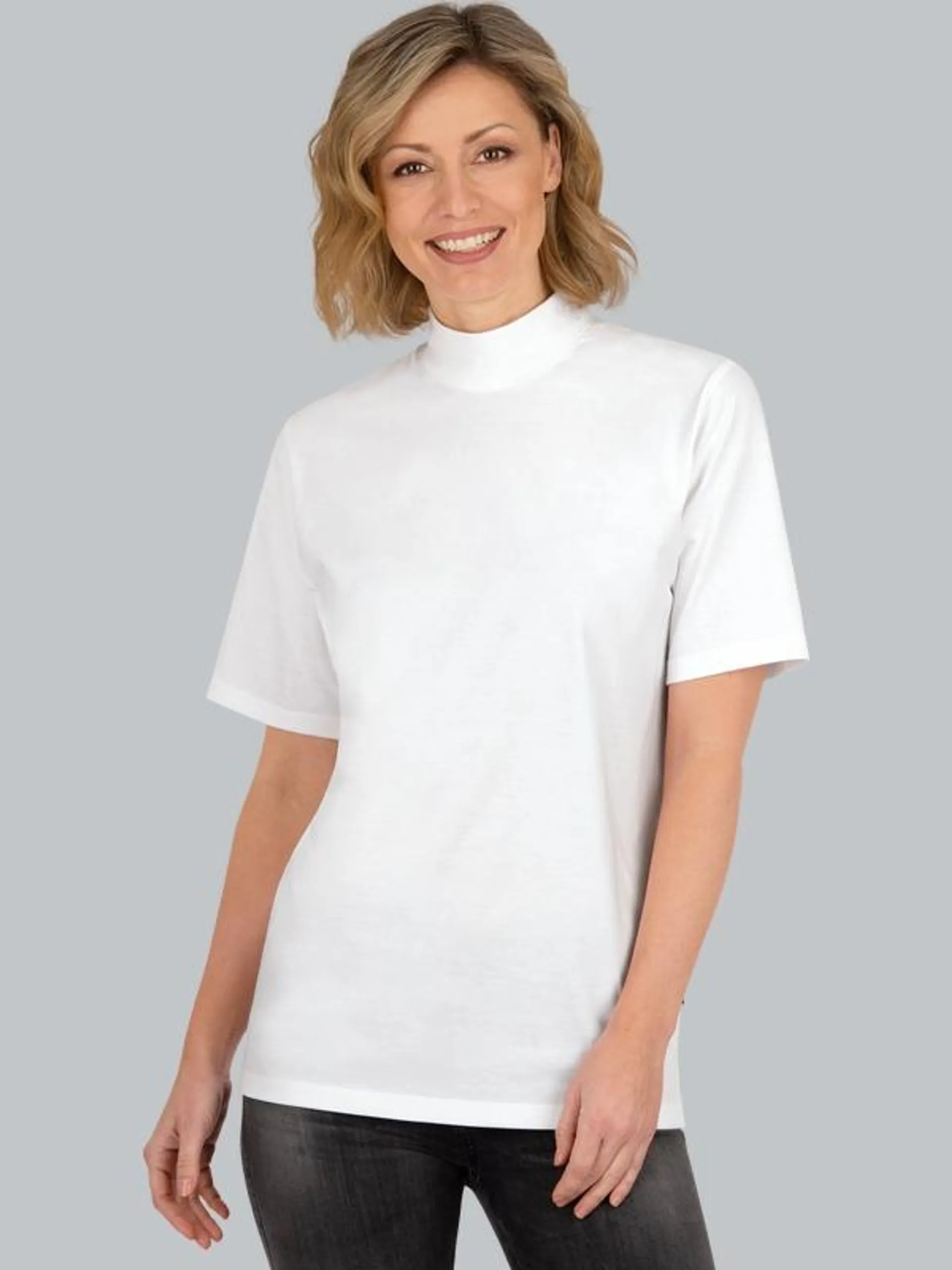 T-Shirt mit Stehkragen Weiss