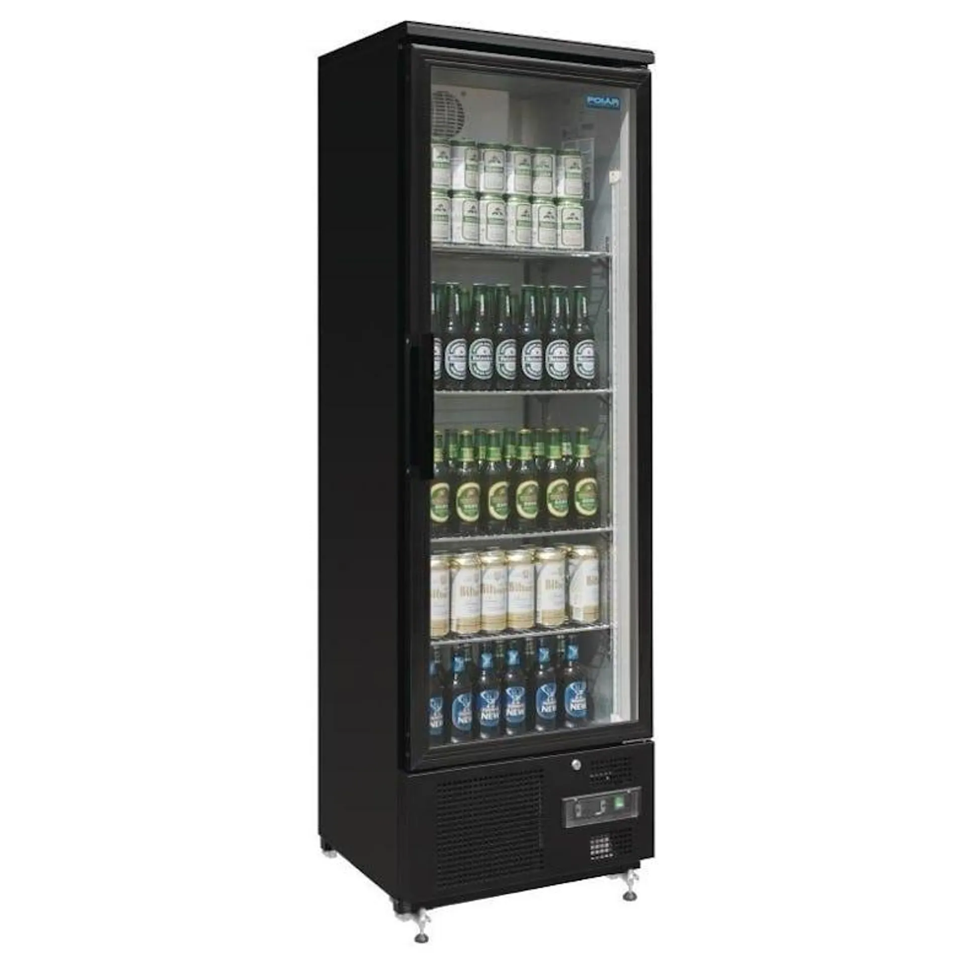 Frigorífico expositor para bebidas, negro, con puerta de vidrio, con cerradura, Polar 307L GJ447