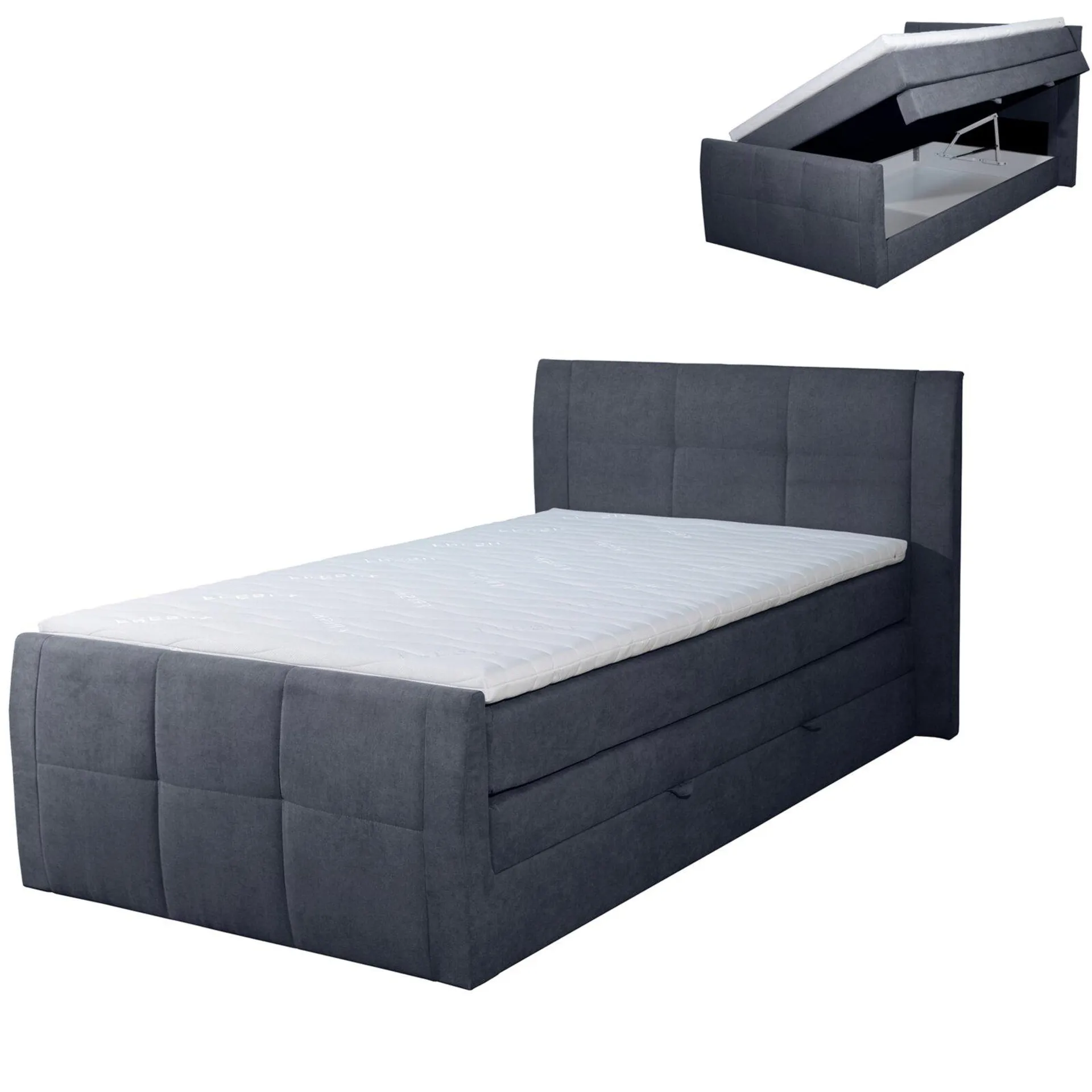 Boxspringbett - dunkelgrau - H3 - Bettkasten - 120x200 cm