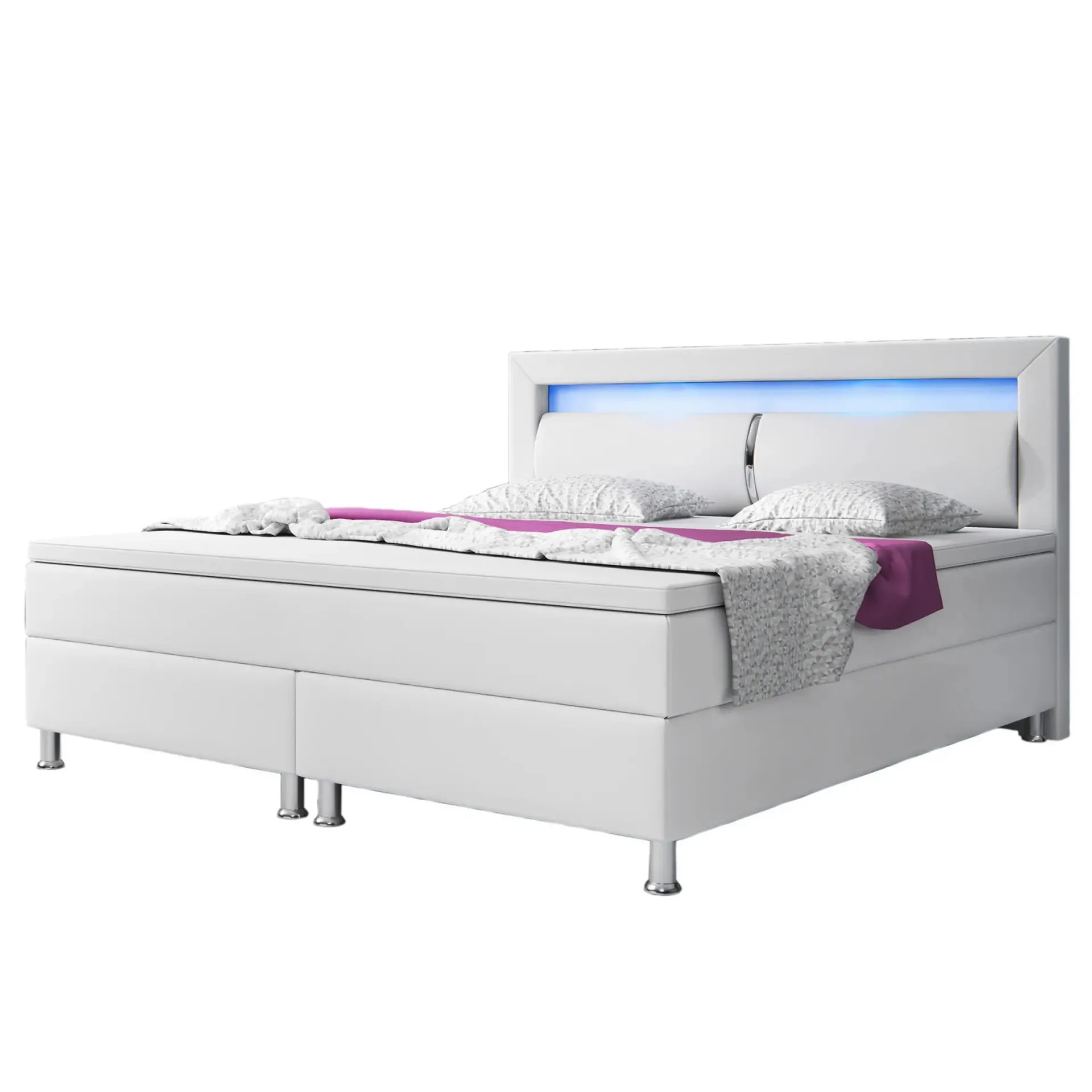 Boxspringbett - weiß - Kunstleder - mit Topper - H3 - 180x200 cm