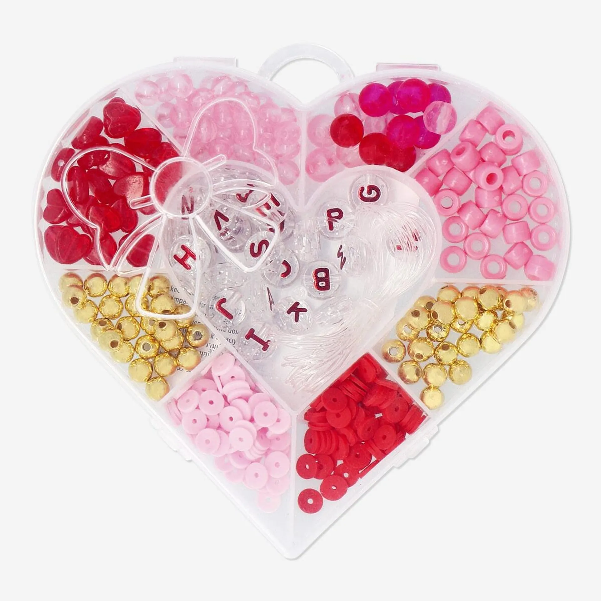 Bead set in heart shaped box with string