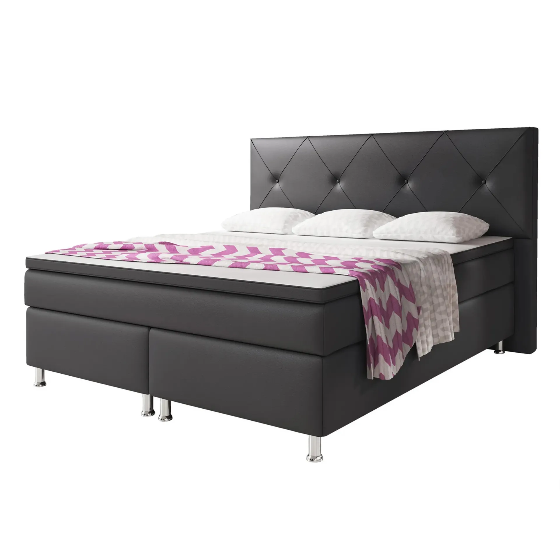 Boxspringbett - anthrazit - H3 - Kunstleder - 180x200 cm