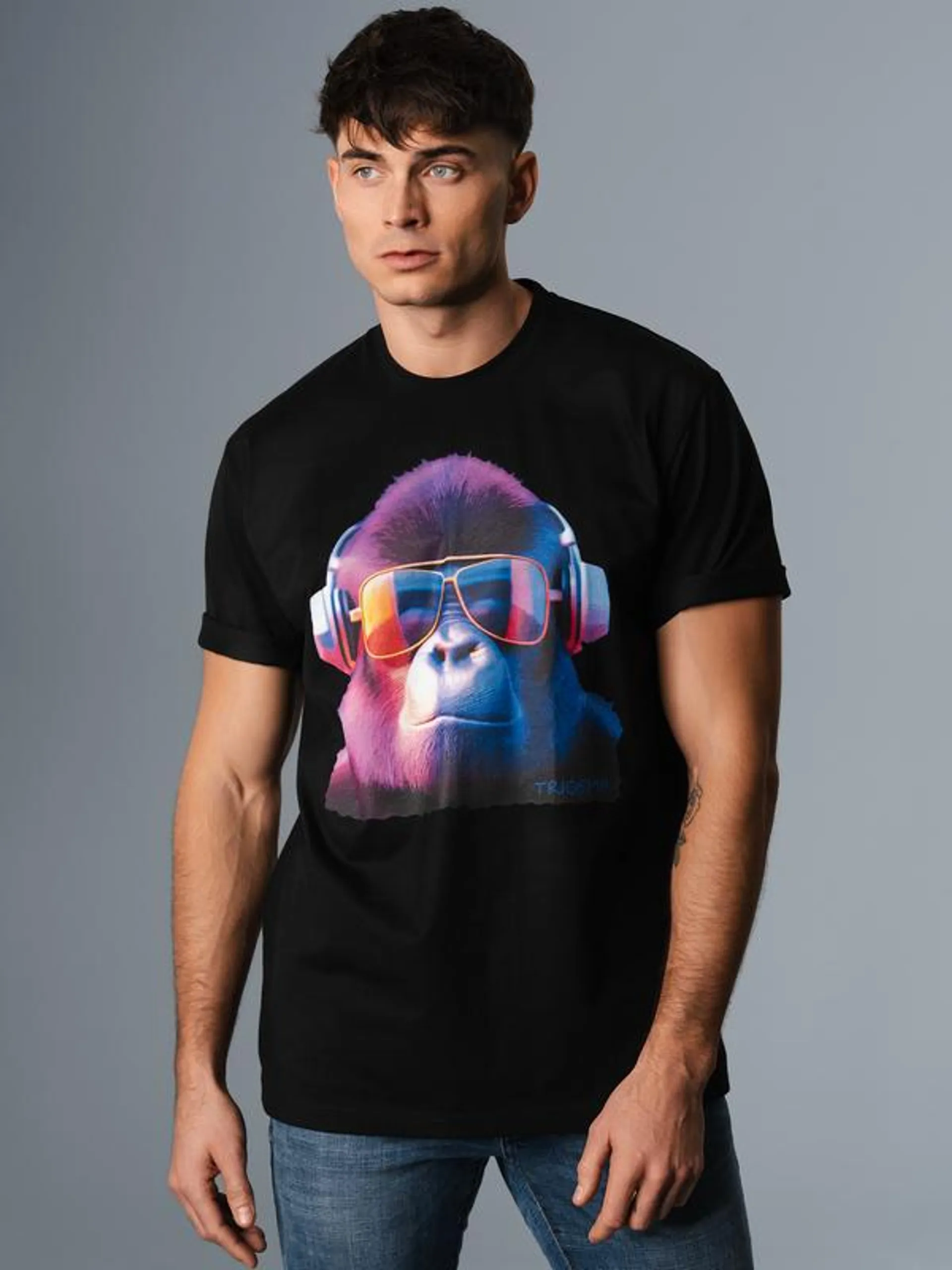 T-Shirt mit coolem Gorilla-Print Schwarz