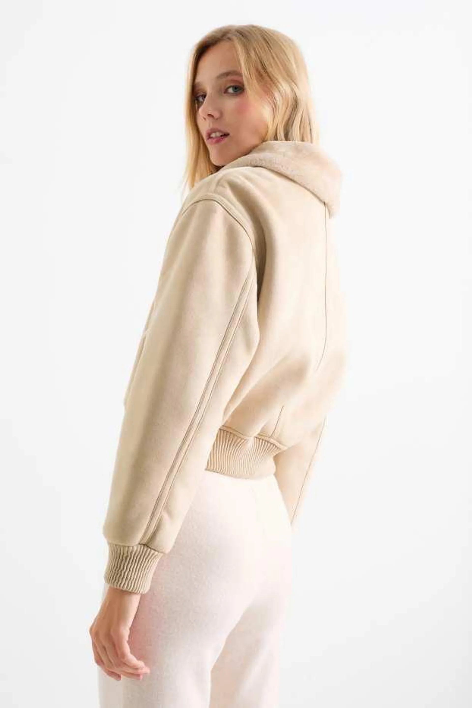 Faux shearling jacket - faux suede