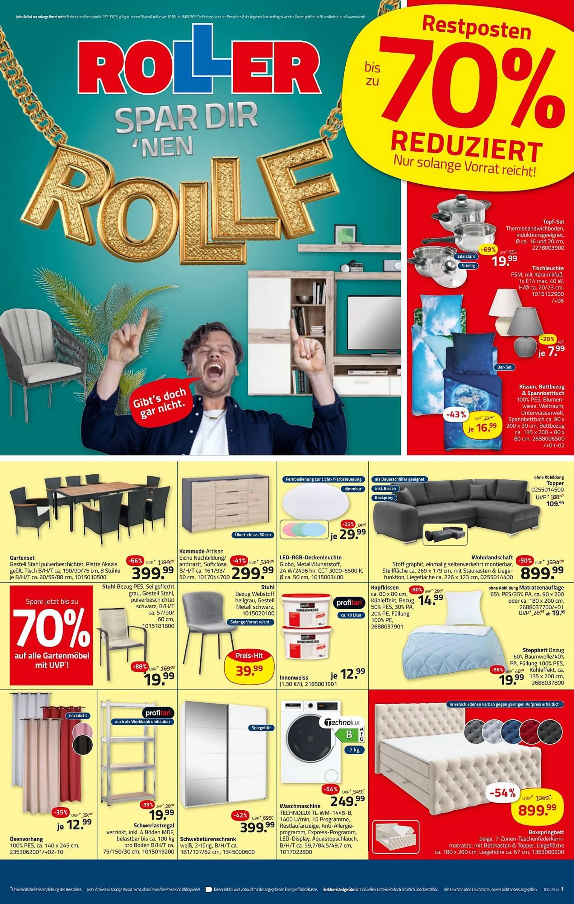 ROLLER Prospekt von 3. August bis 16. August 2025 - Prospekt seite 1