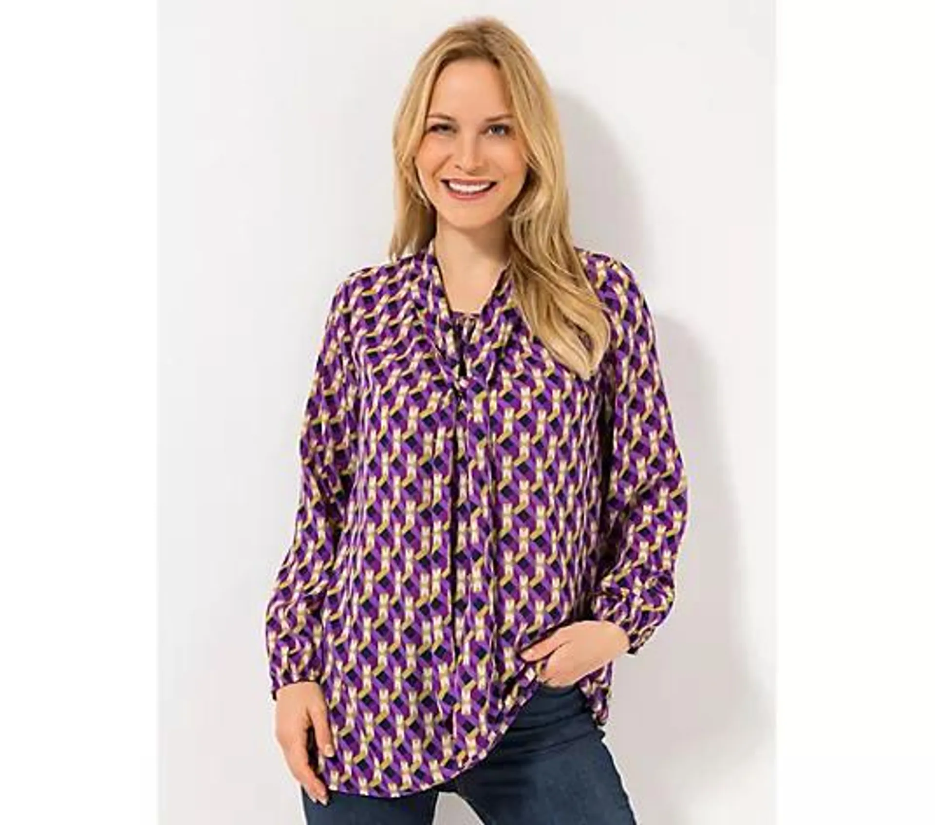 DINE 'N' DANCE Bluse, 1/1-Arm Bindeband Allover-Muster leger weit