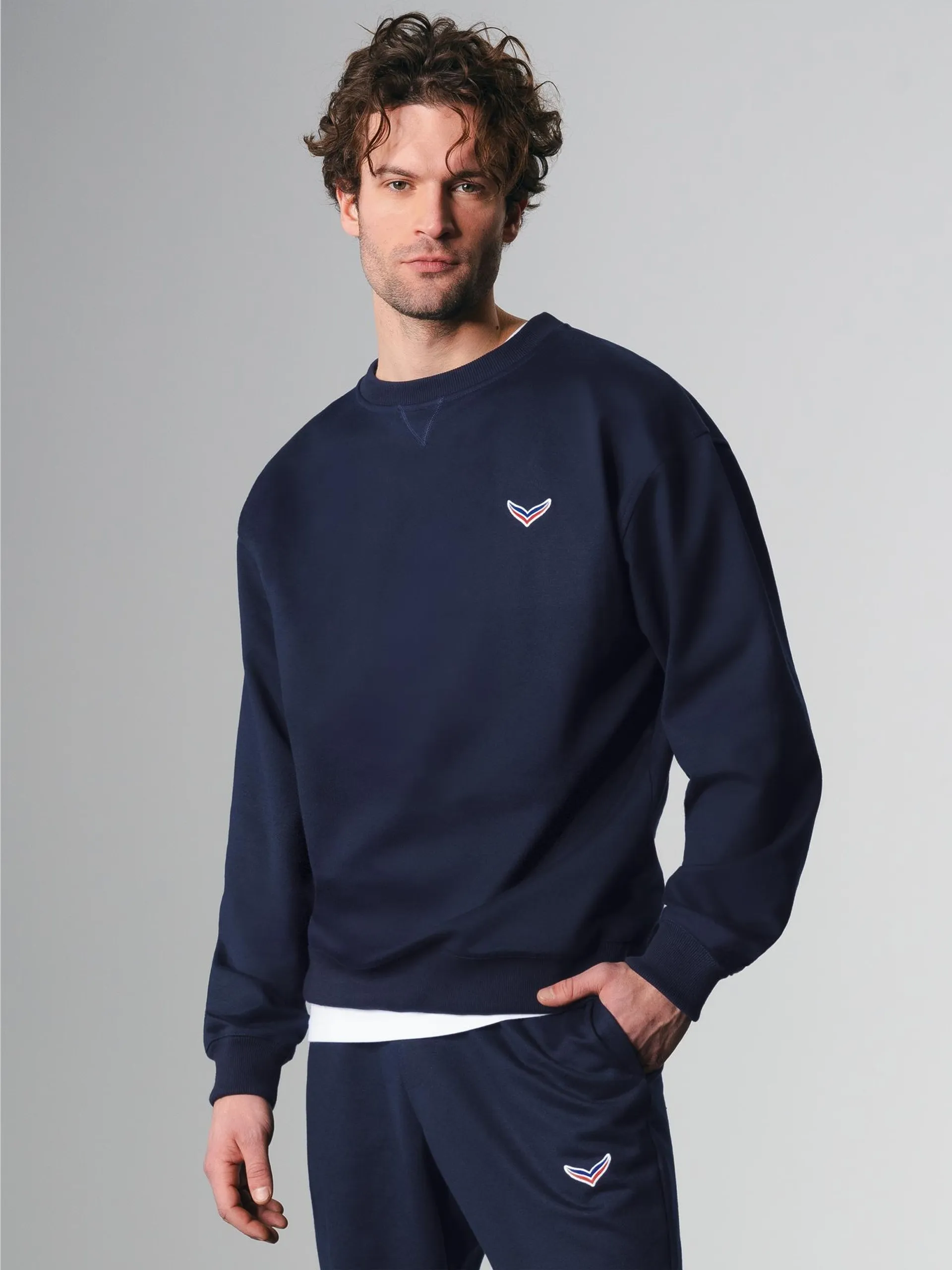 Oversized Sweatshirt mit Logo-Patch Navy