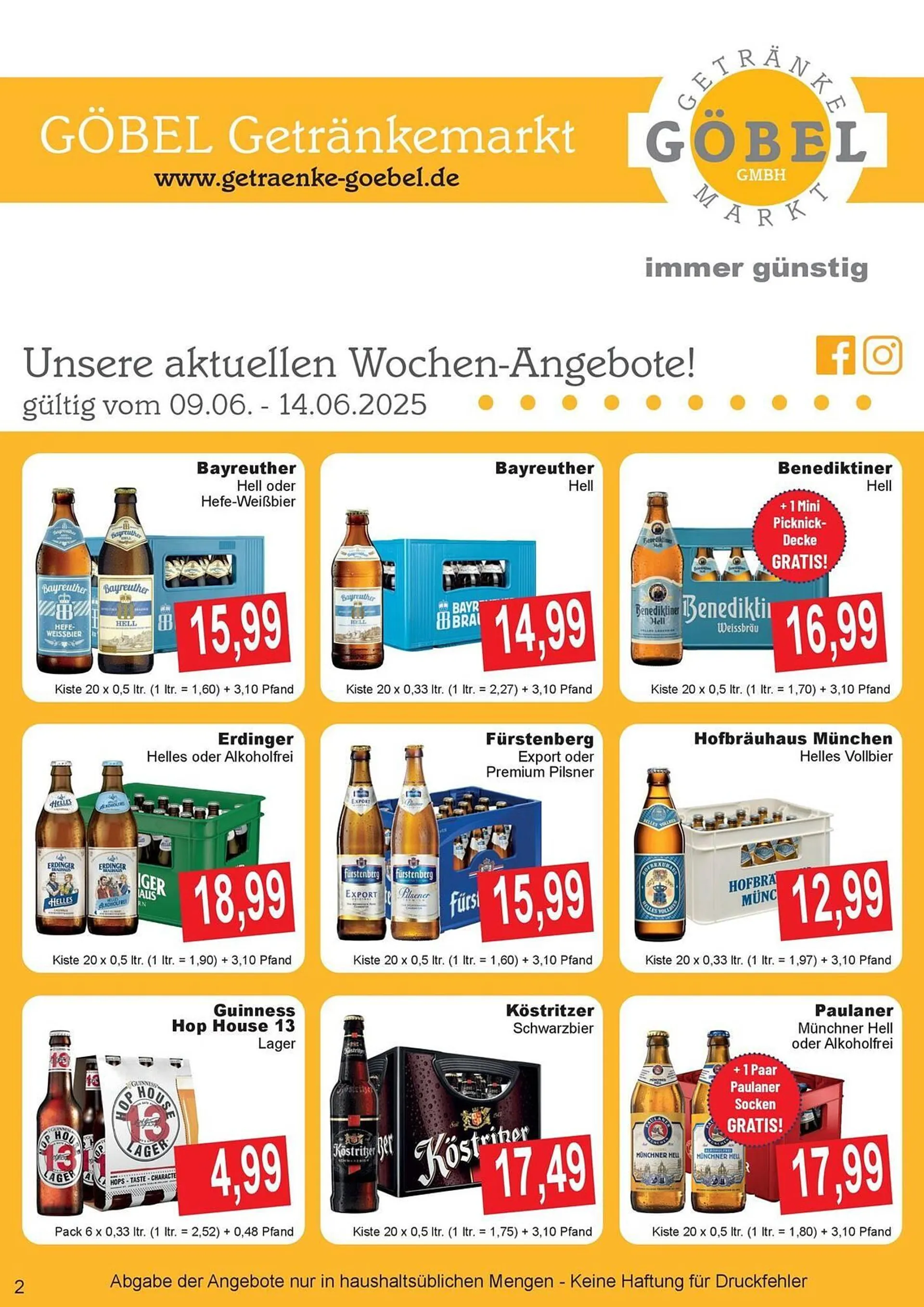 Getränke Göbel Prospekt von 9. Juni bis 14. Juni 2025 - Prospekt seite 1