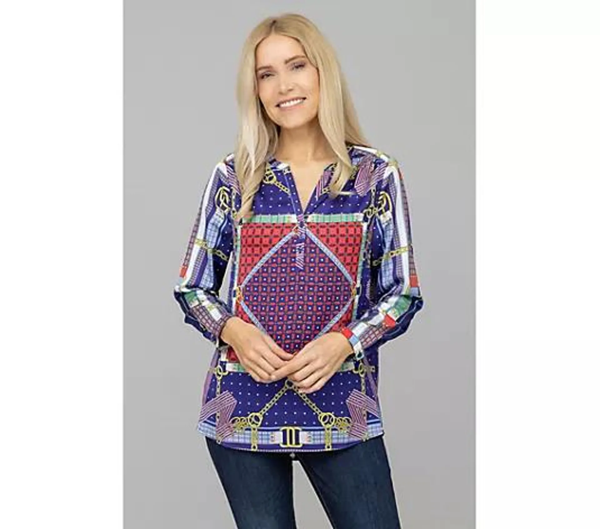 ANNI FOR FRIENDS Bluse Anna, 1/1-Arm Serafino-Ausschnitt Manschetten leger weit