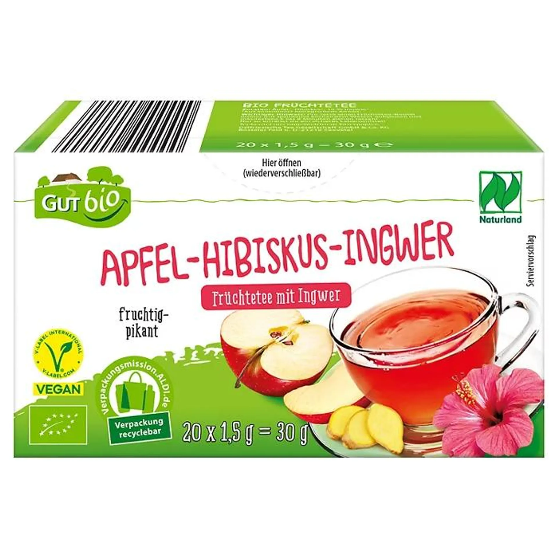 GUT BIO Naturland Bio-Tee 30 g, Ingwer-Apfel-Hibiskus