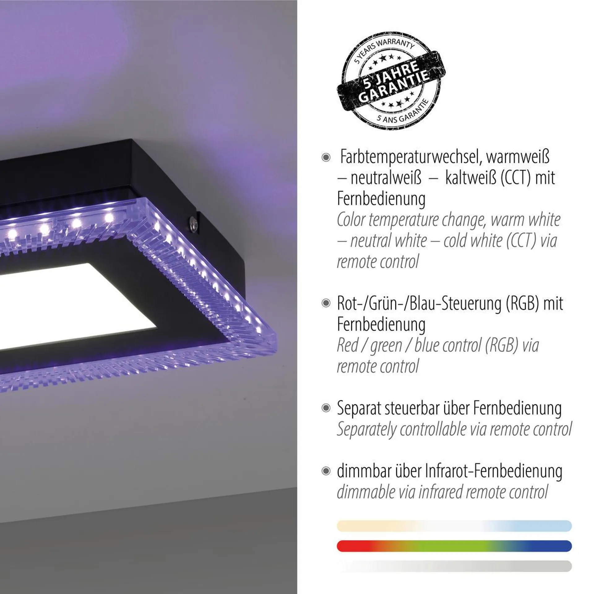 Light LED-Deckenleuchte 14512-18 schwarz Kunststoff B/H/L: ca. 44x5x20 cm