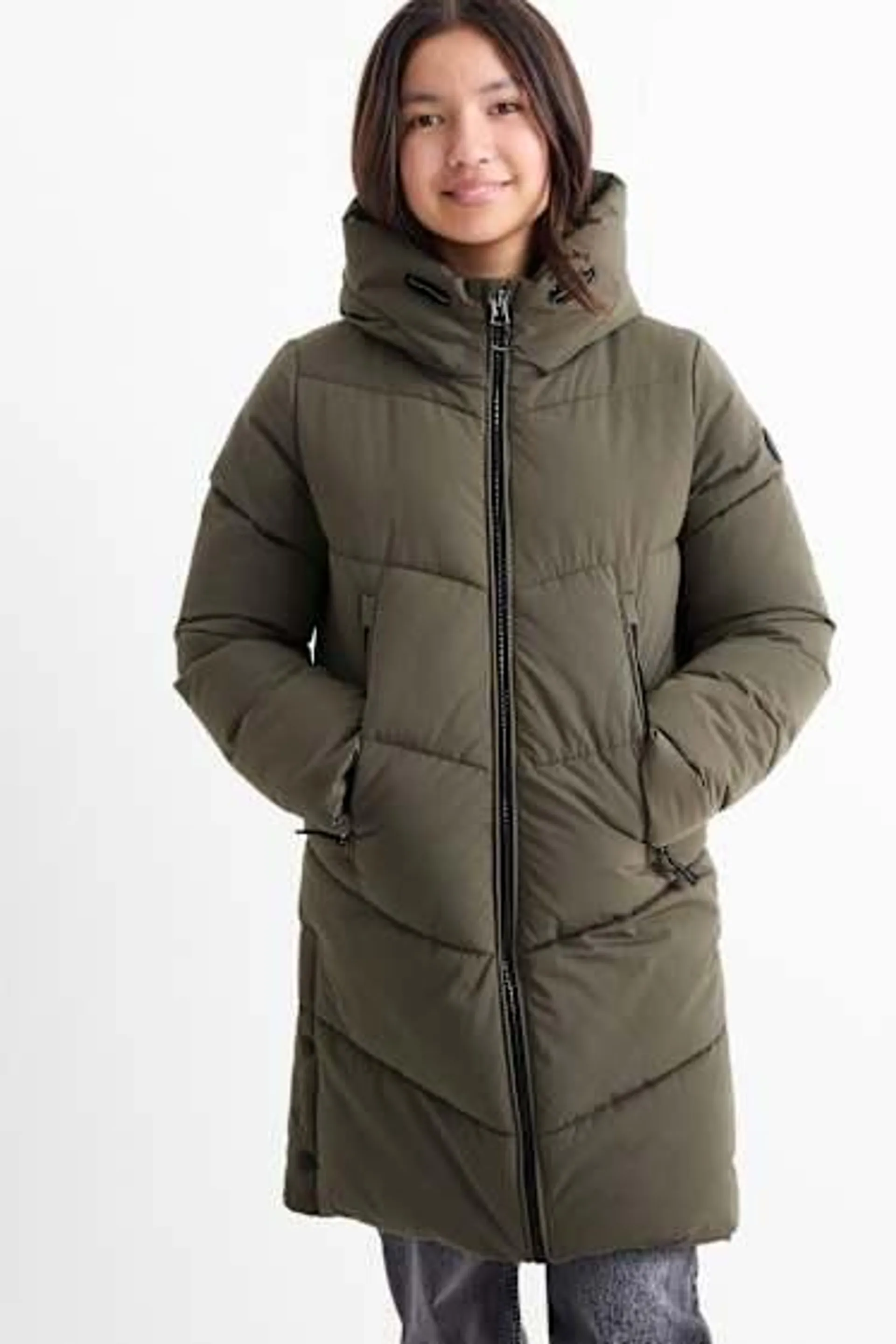 Quilted jacket with hood - water-repellent