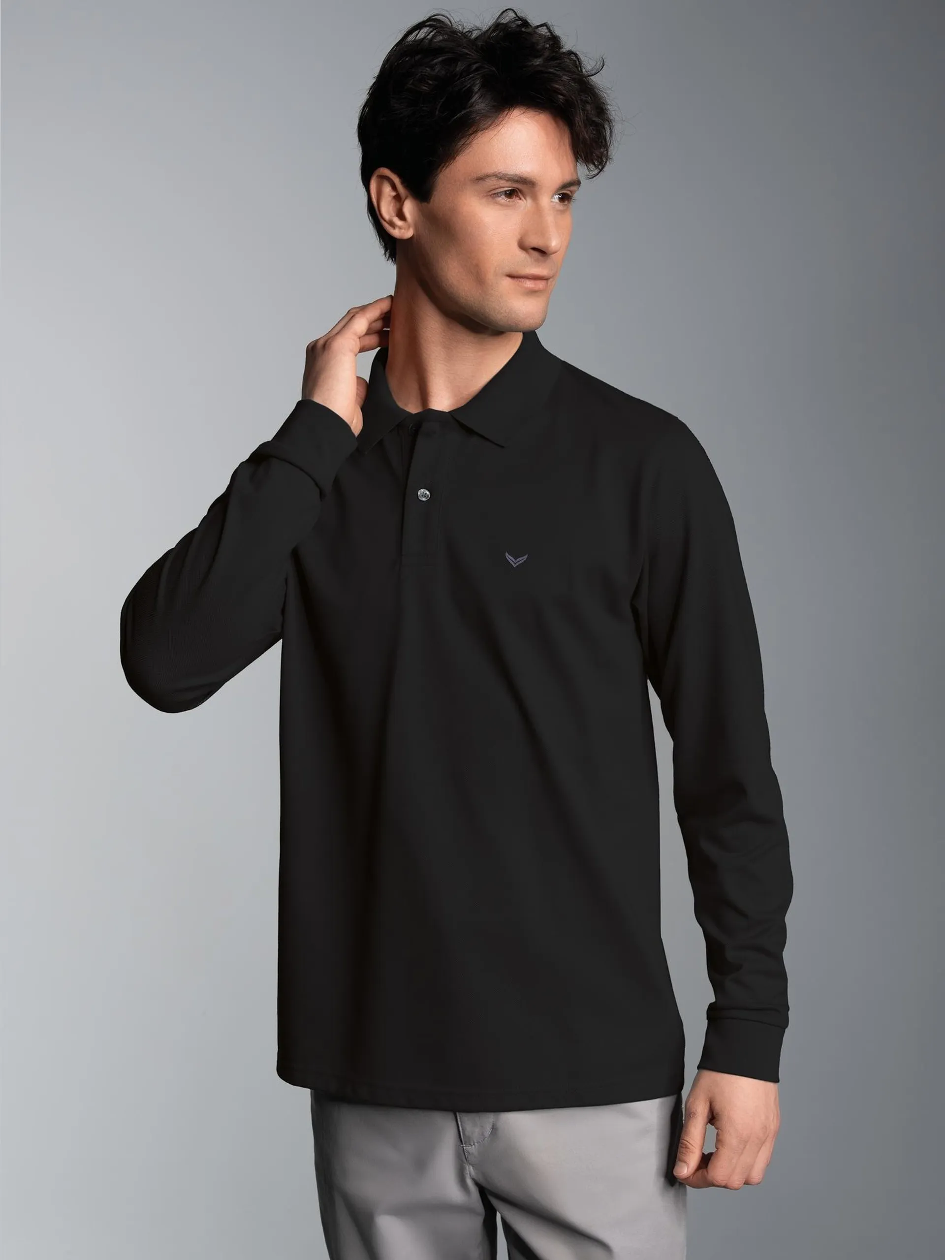 Langarm Poloshirt mit Armbündchen Schwarz