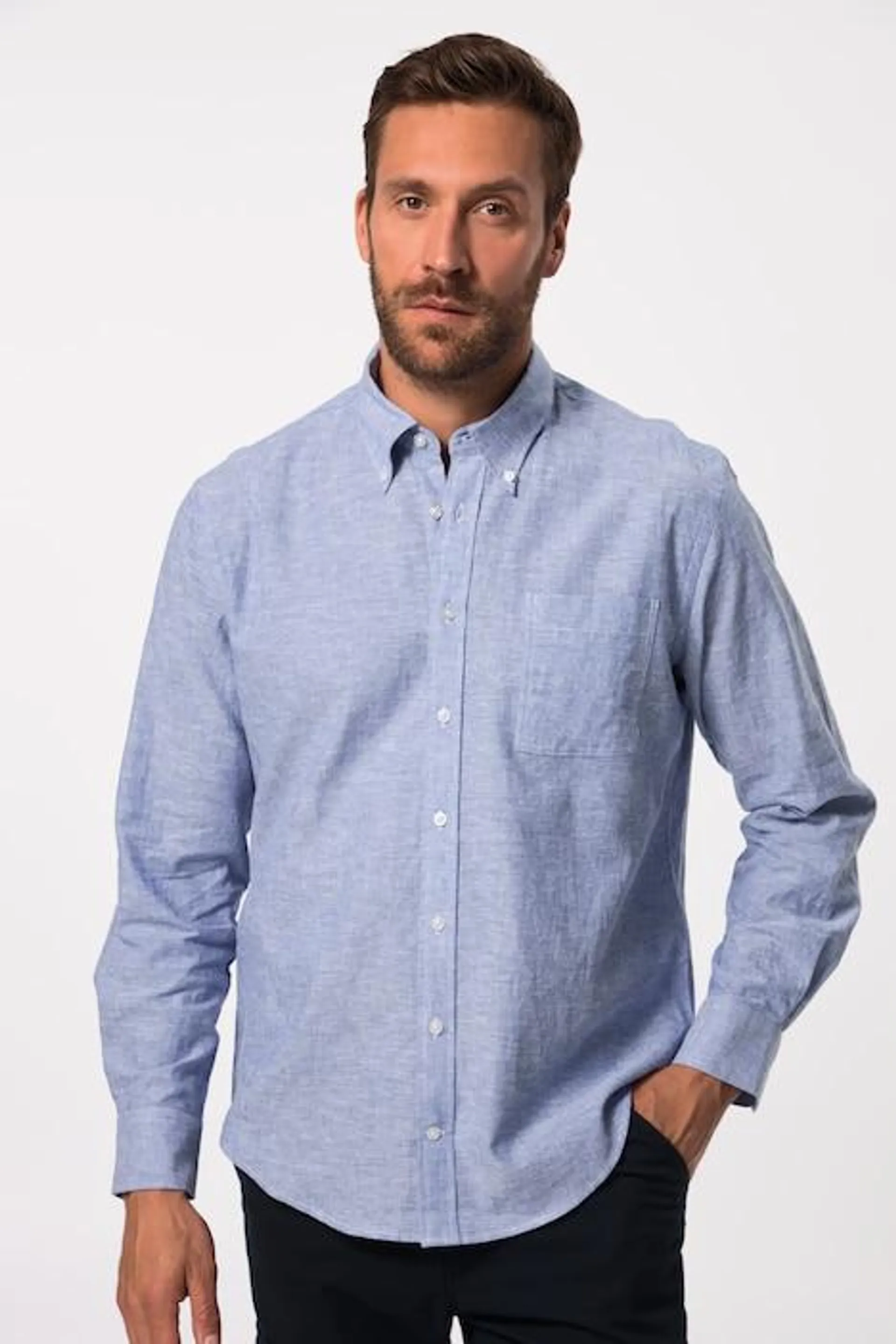 Leinenmixhemd, Langarm, Buttondown-Kragen, Modern Fit