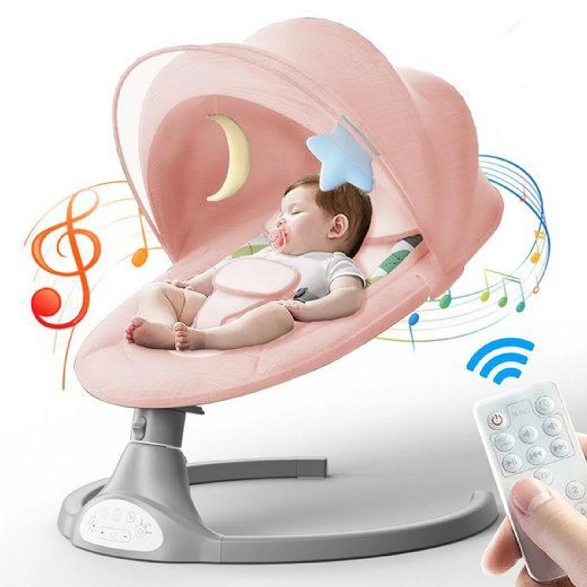 MAEREX Babywippe 5 Gang elektrische Babyschaukel, mit 3 Zeiteinstellungen, bluetooth, Musik