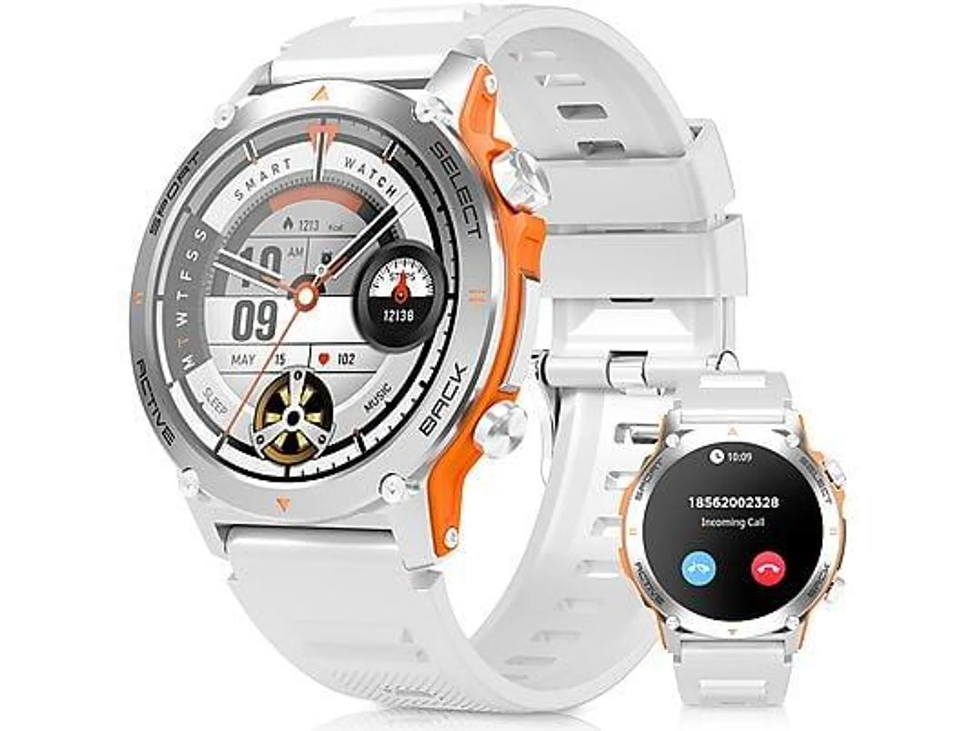 RAYOFI AMOLED Smartwatch Herren mit Telefonfunktion，1.43" Zoll Rund Smartwatch,123+ Sportmodi Smartwatch Silikon, 265 mm, Silber