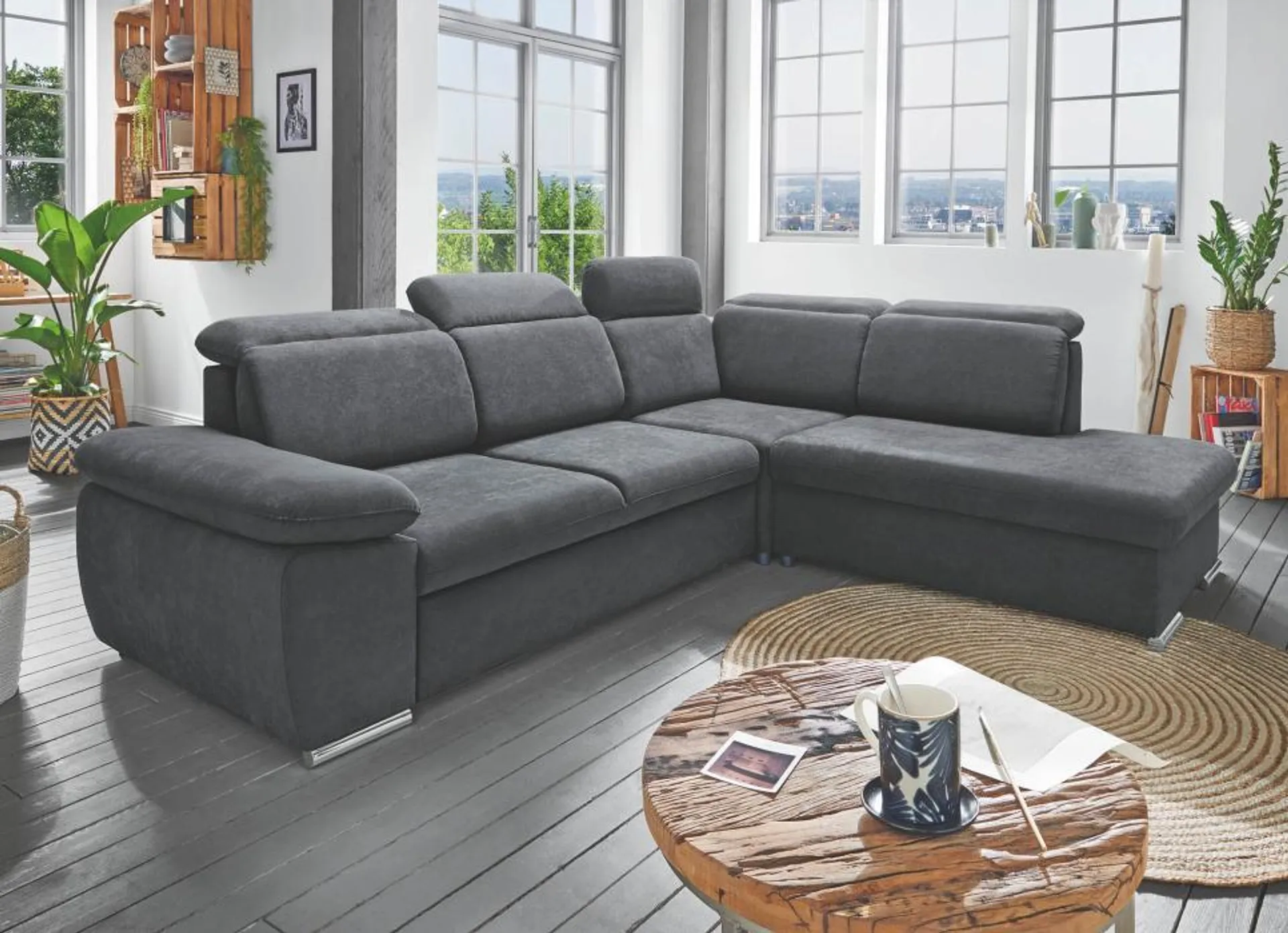 L Sofa mit Schlaffunktion und Bettkasten Anthrazit Grau 287 x 236 cm VASTO