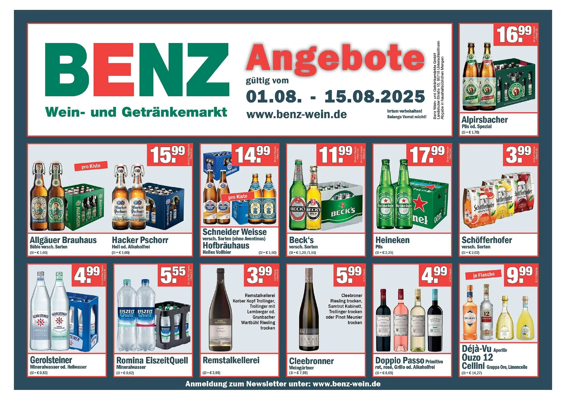 Benz Getränke Prospekt von 1. August bis 15. August 2025 - Prospekt seite 1