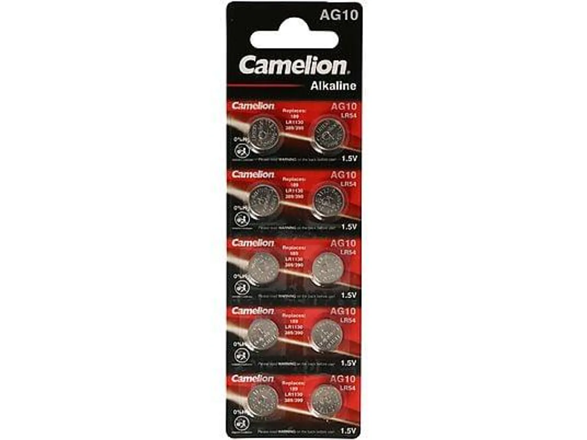 CAMELION 10 Stück Knopfzelle LR54, AG10, LR54, LR1130, 189, Alkali-Mangan Knopfzelle, 65 mAh