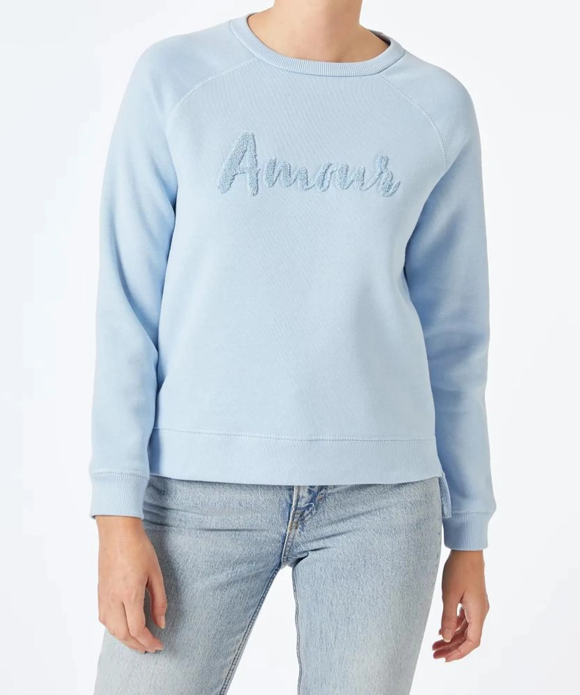 Sweatshirt mit Applikation Janina, Vokuhila-Saum