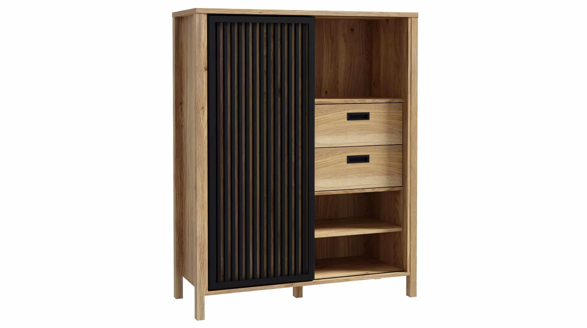 Highboard - Schiebetür - Mauvella Eiche - schwarz - 103 cm - JYTANA