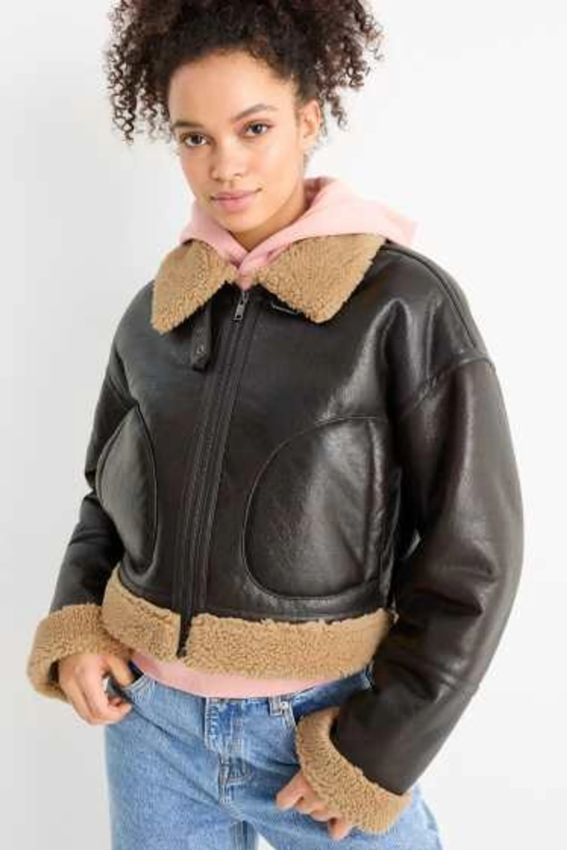 Faux shearling jacket - faux leather