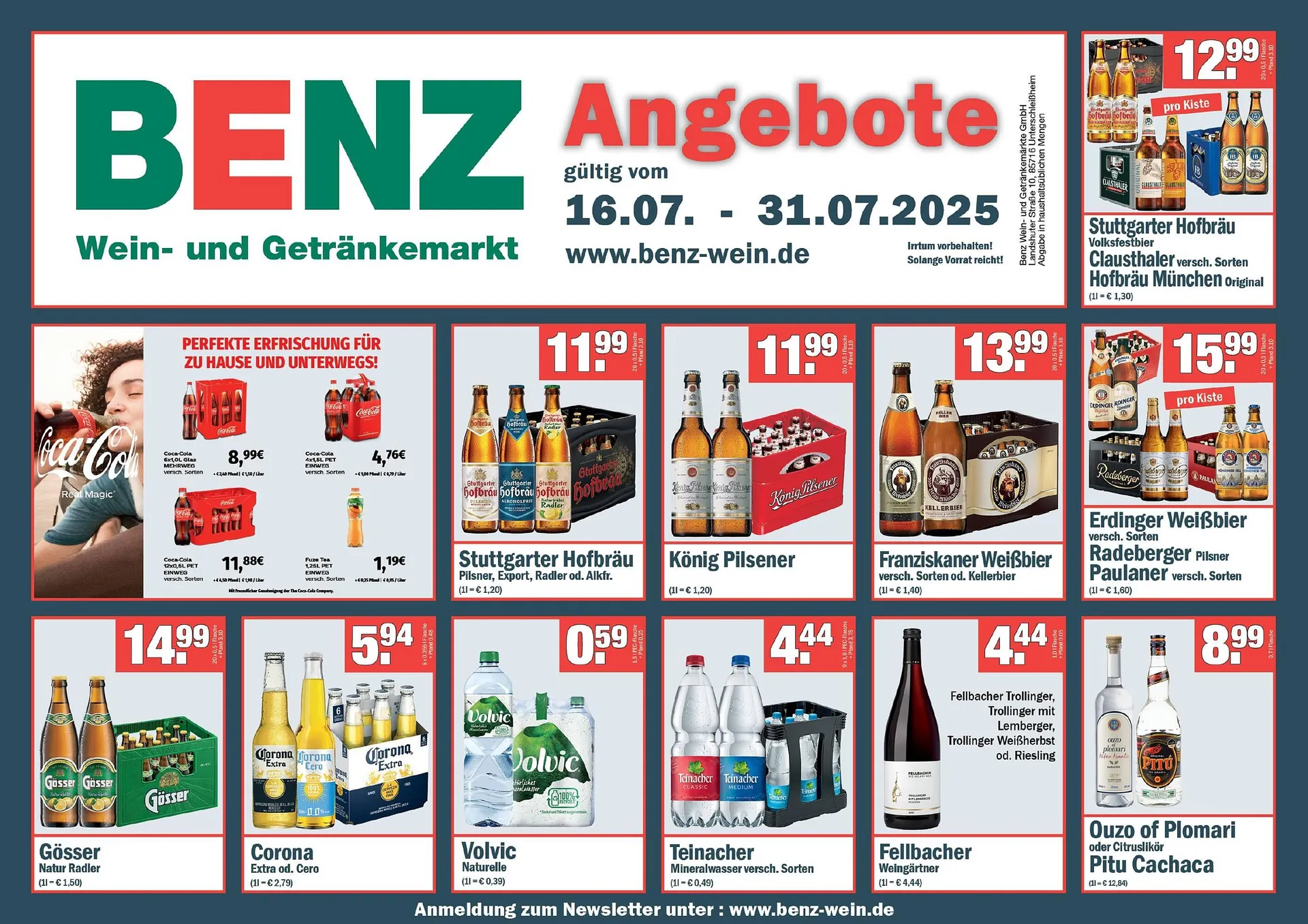 Benz Getränke Prospekt von 16. Juli bis 31. Juli 2025 - Prospekt seite 1