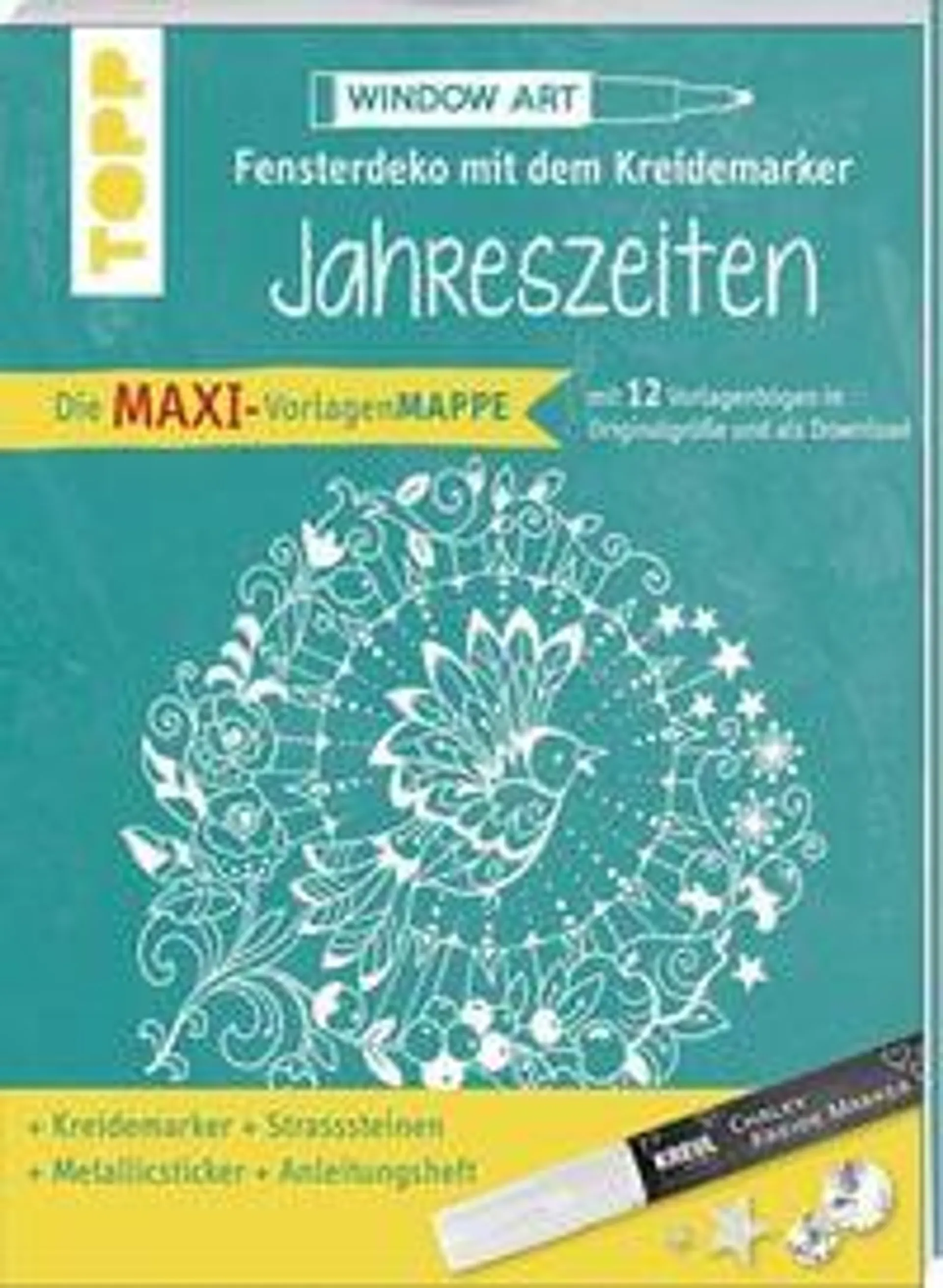 Maxi-Vorlagenmappe Fensterdeko mit dem Kreidemarker - Jahreszeiten. Inkl. Original Kreul-Kreidemarker, Sticker und Glitzer-Steinchen