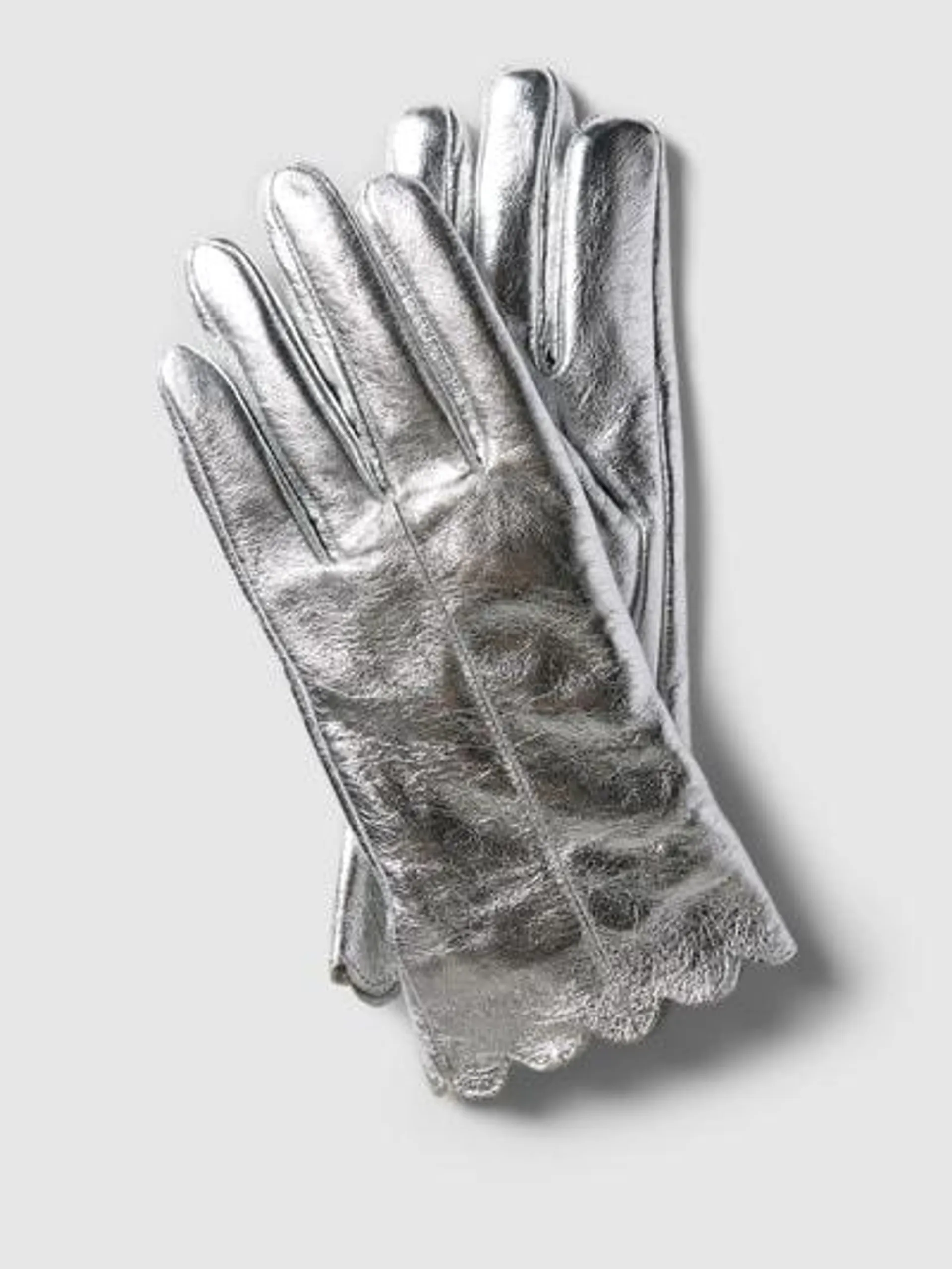 Handschuhe mit Wellensaum in silber