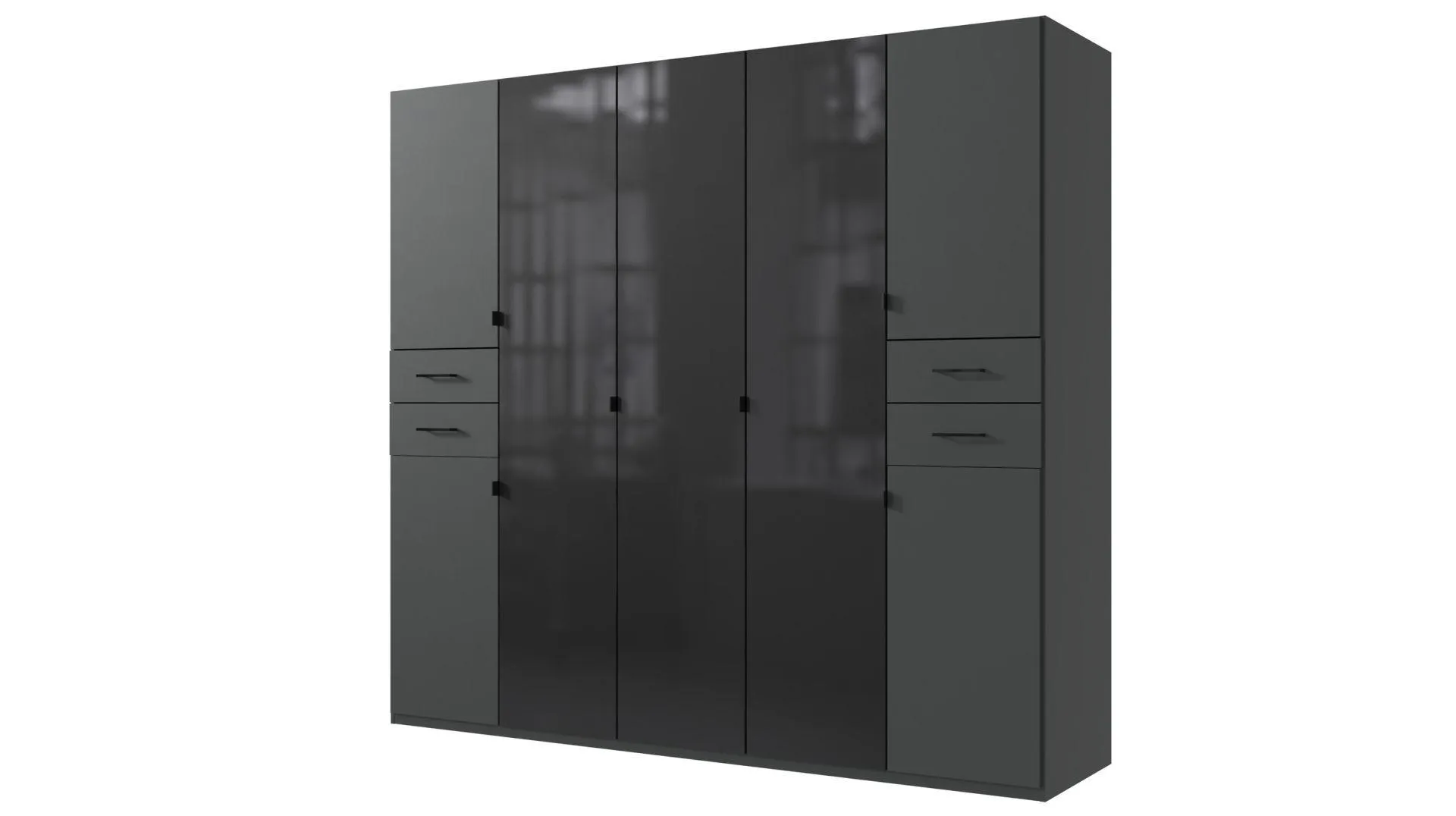 Kleiderschrank graphit Glas schwarz 225 cm - HENDRIK