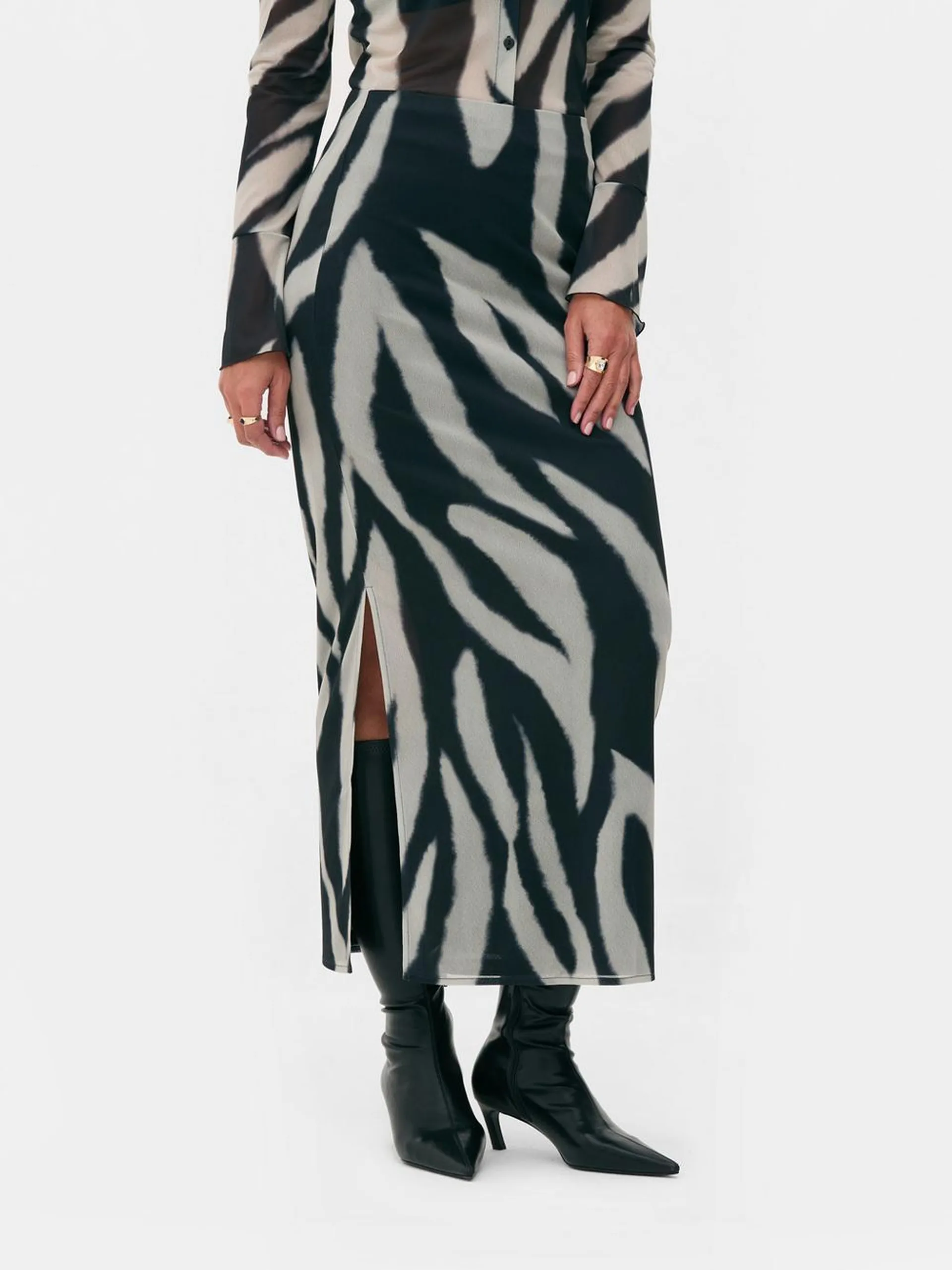 Rita Ora Zebra Pattern Maxi Skirt