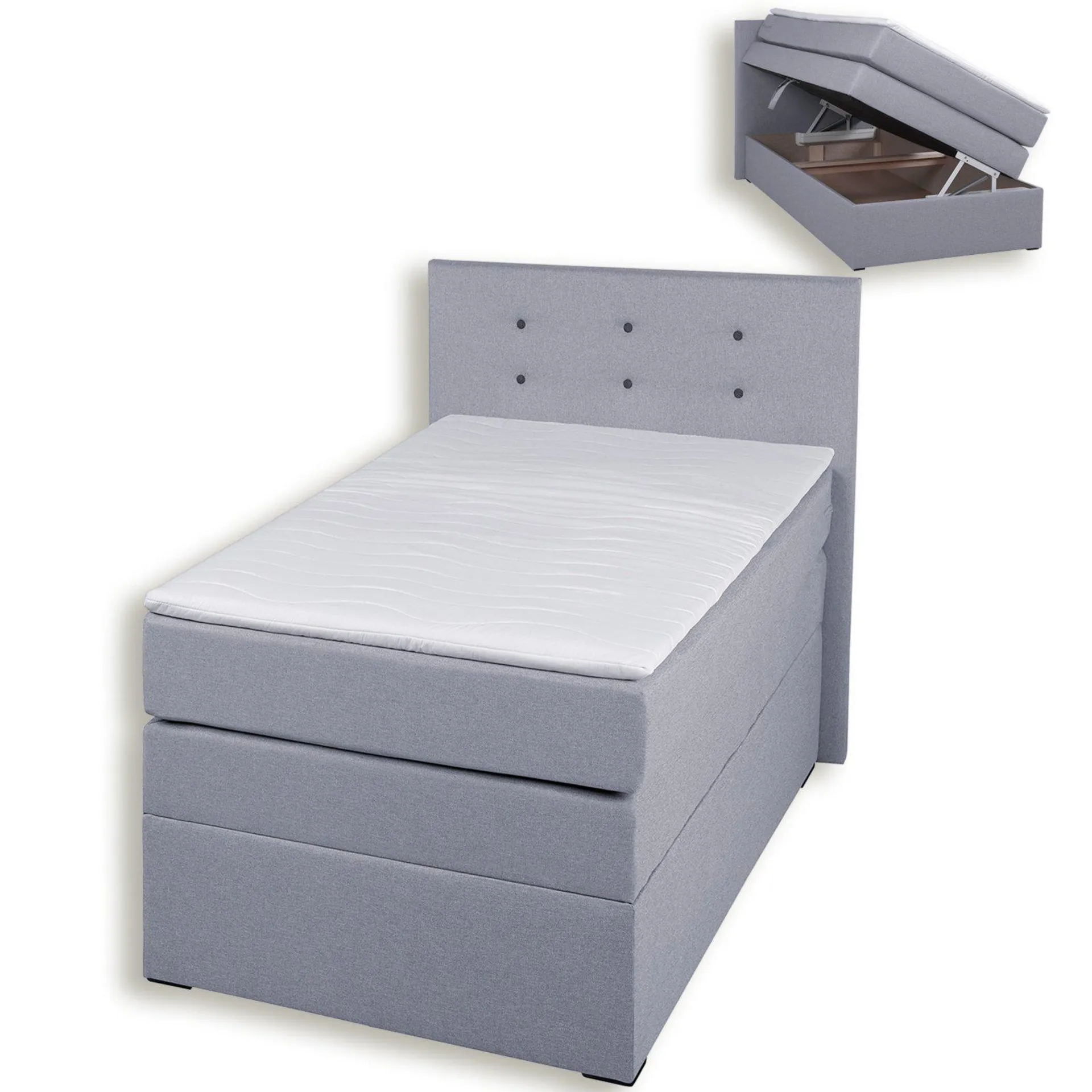 Boxspringbett - silber - H3 - 90x200 cm