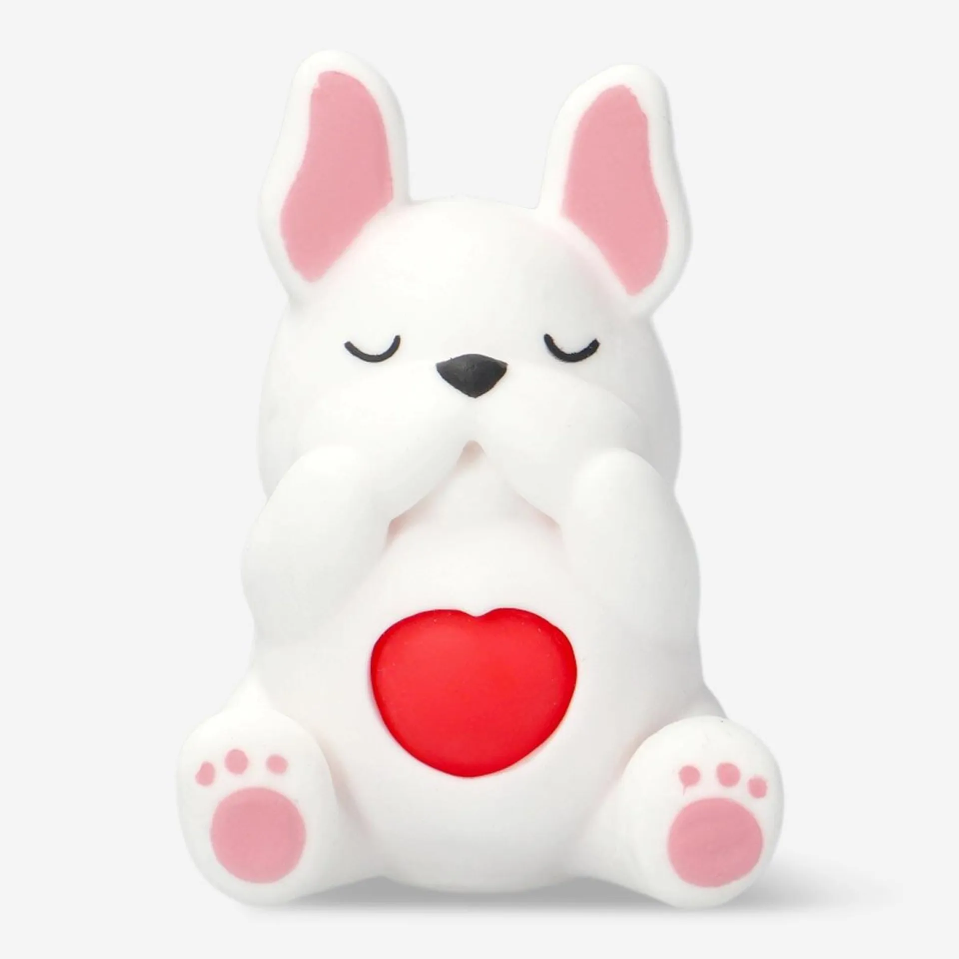 Squeezy dog holding a heart toy