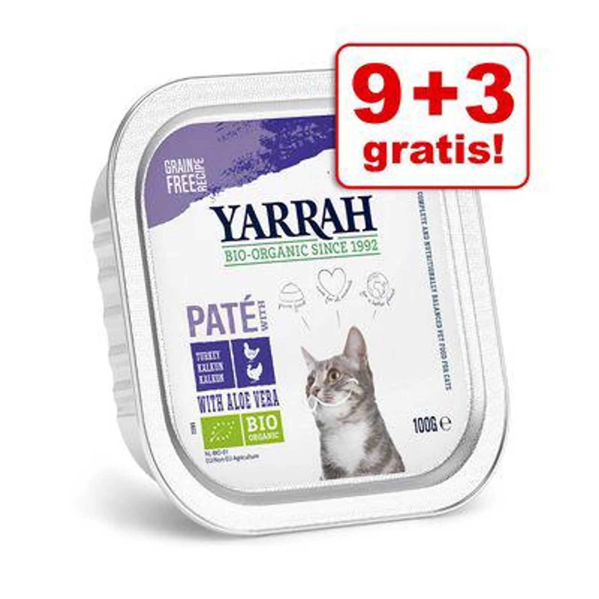 9 + 3 gratis! 12 x 100 g Yarrah Bio Pate / Chunks