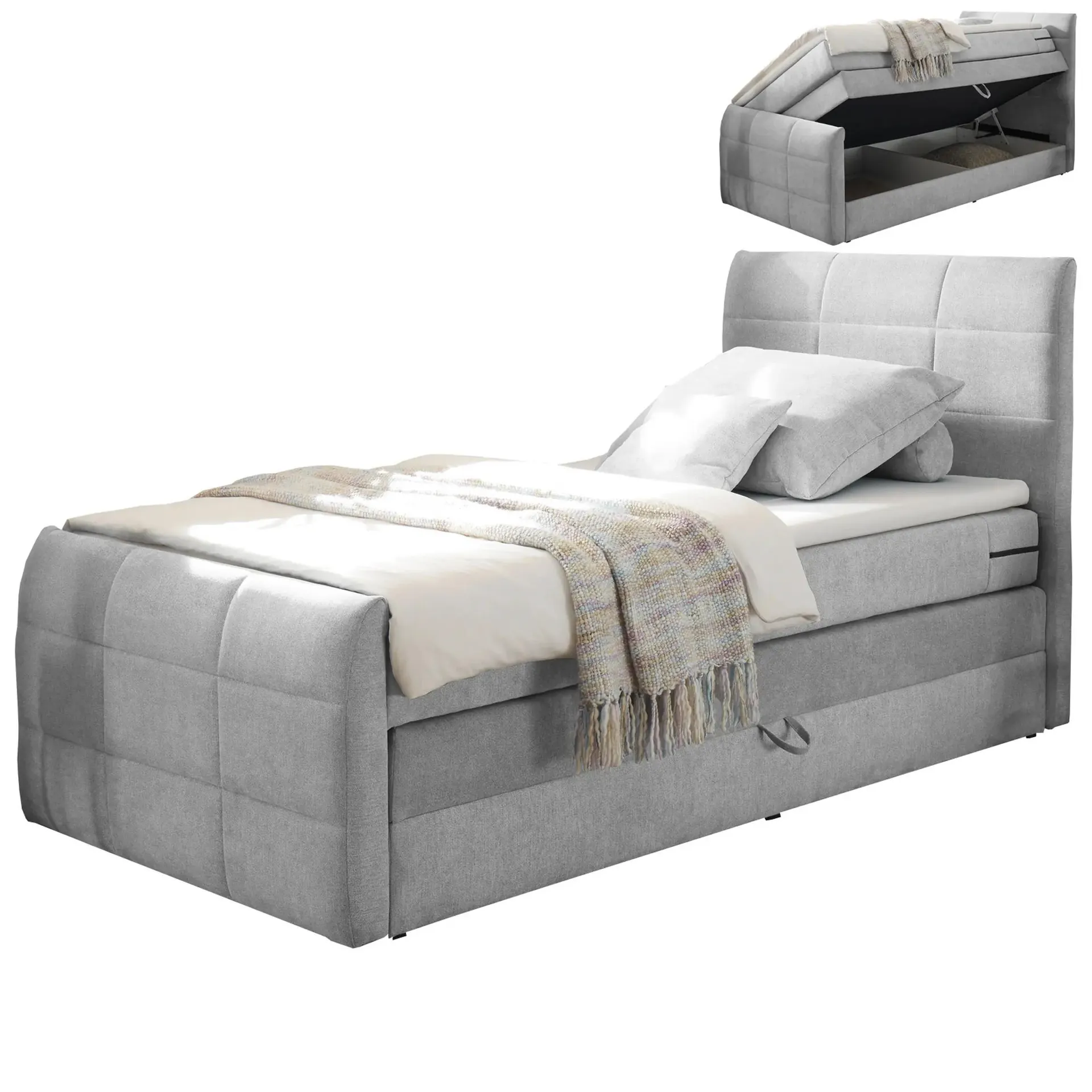 Boxspringbett - silber - H2 - 100x200 cm