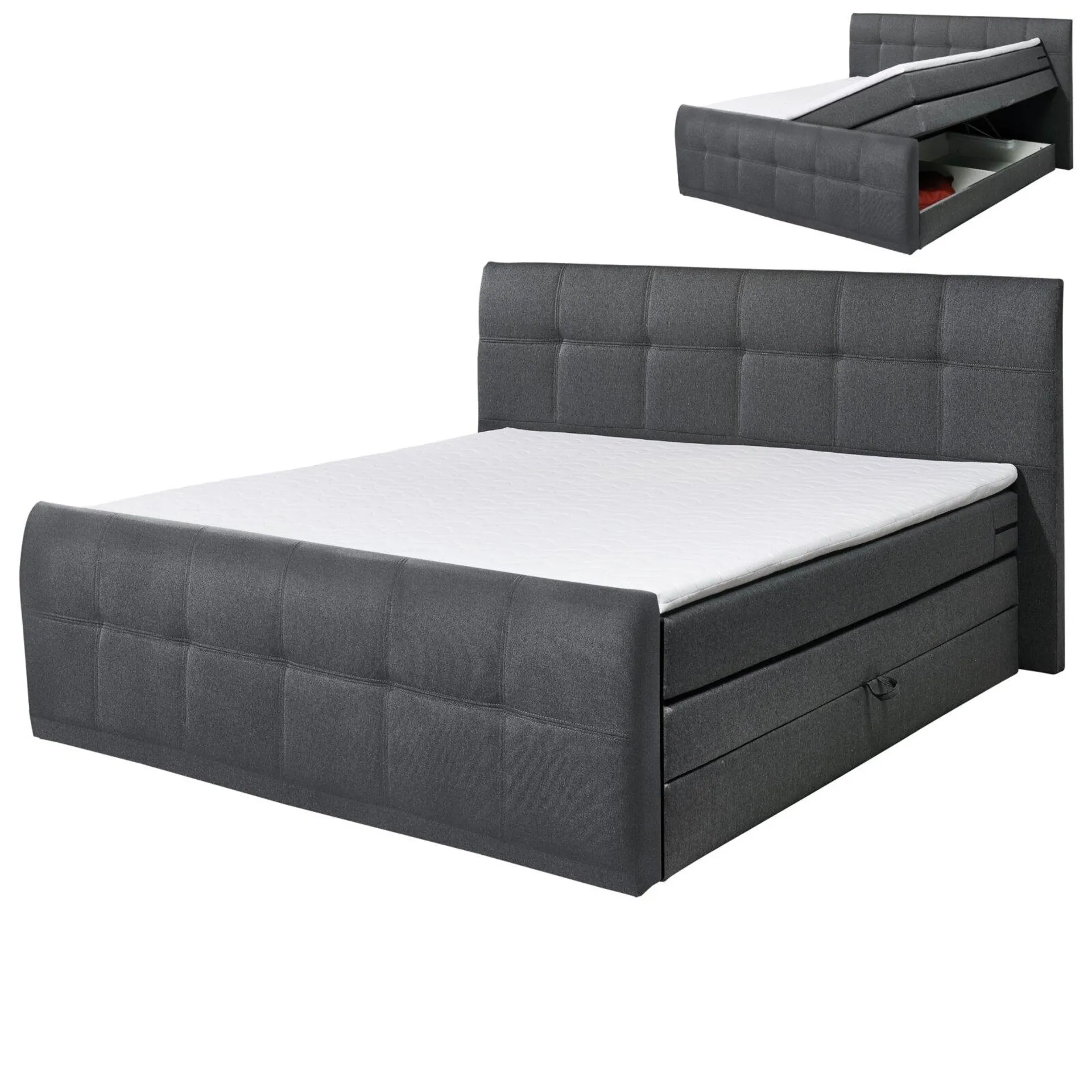 Boxspringbett - anthrazit - Taschenfederkern - H2 - 180x200 cm