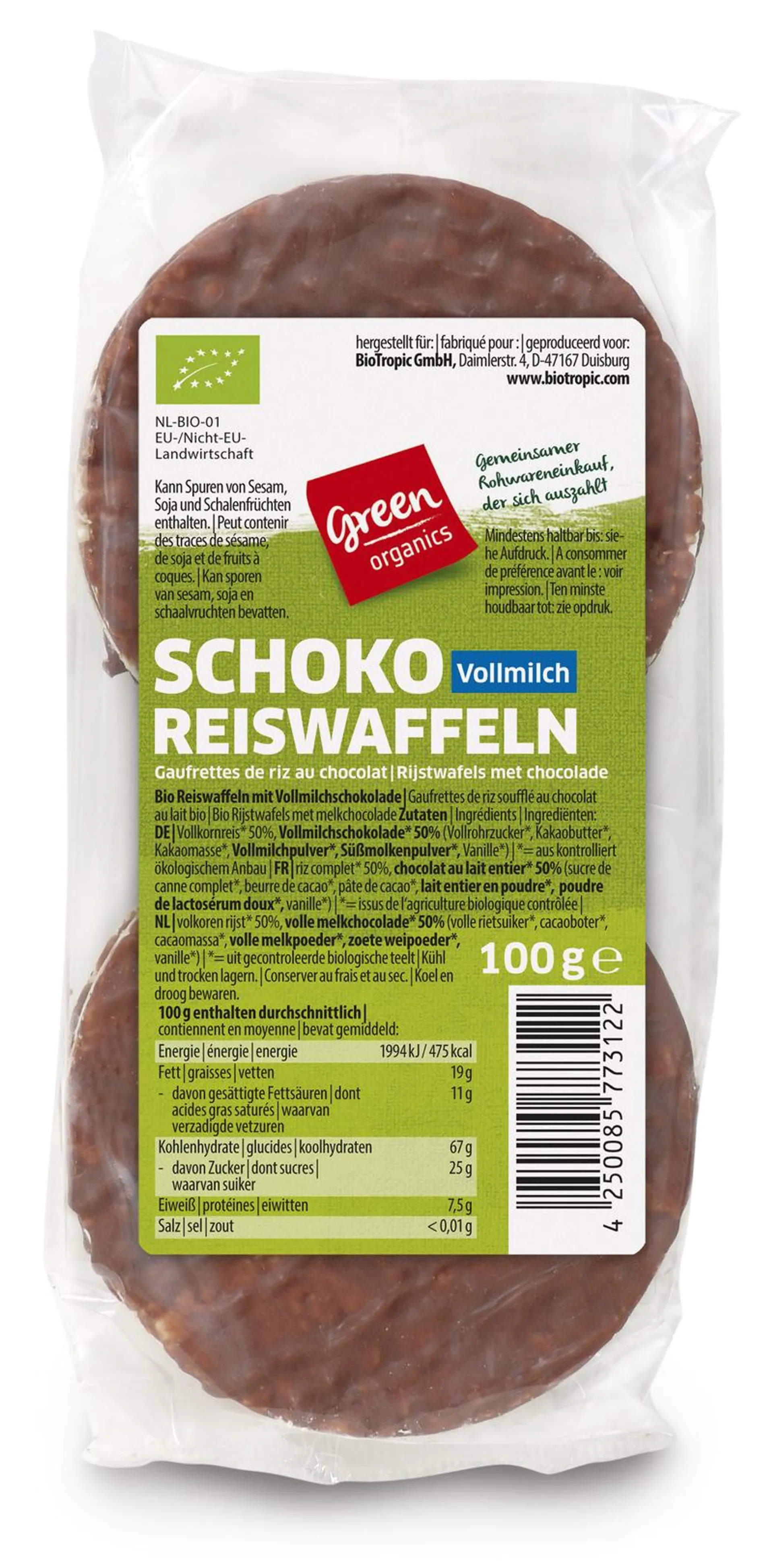 greenorganics Schoko Reiswaffeln 100g